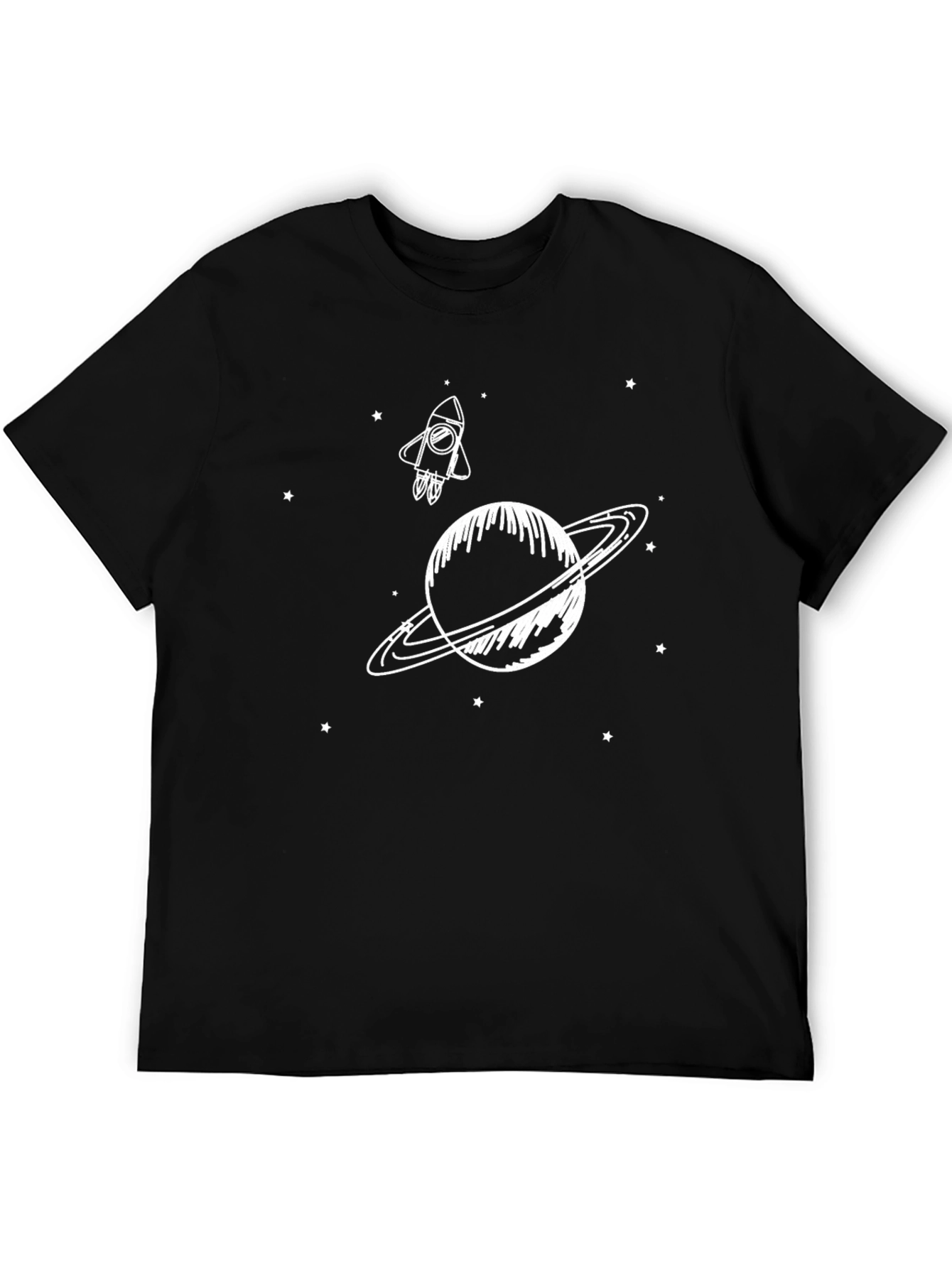 Space Rocket & Planet Graphic Tee - Black