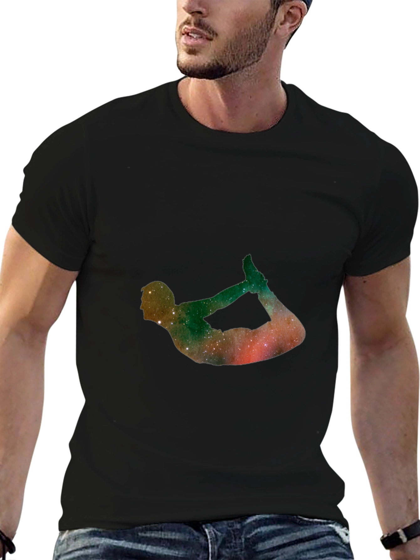 Galaxy Yoga Pose Black T-Shirt