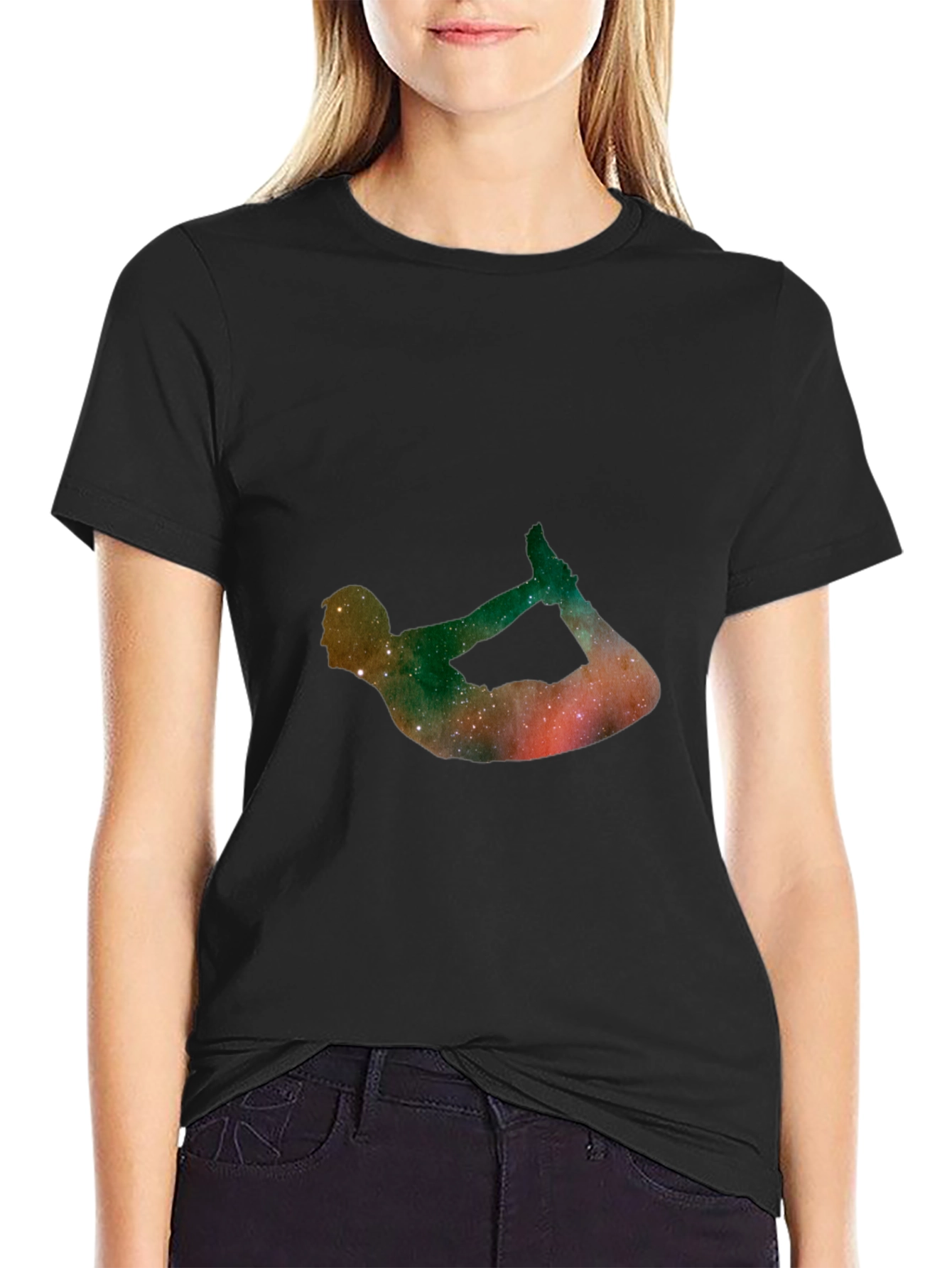 Galaxy Yoga Pose Black T-Shirt