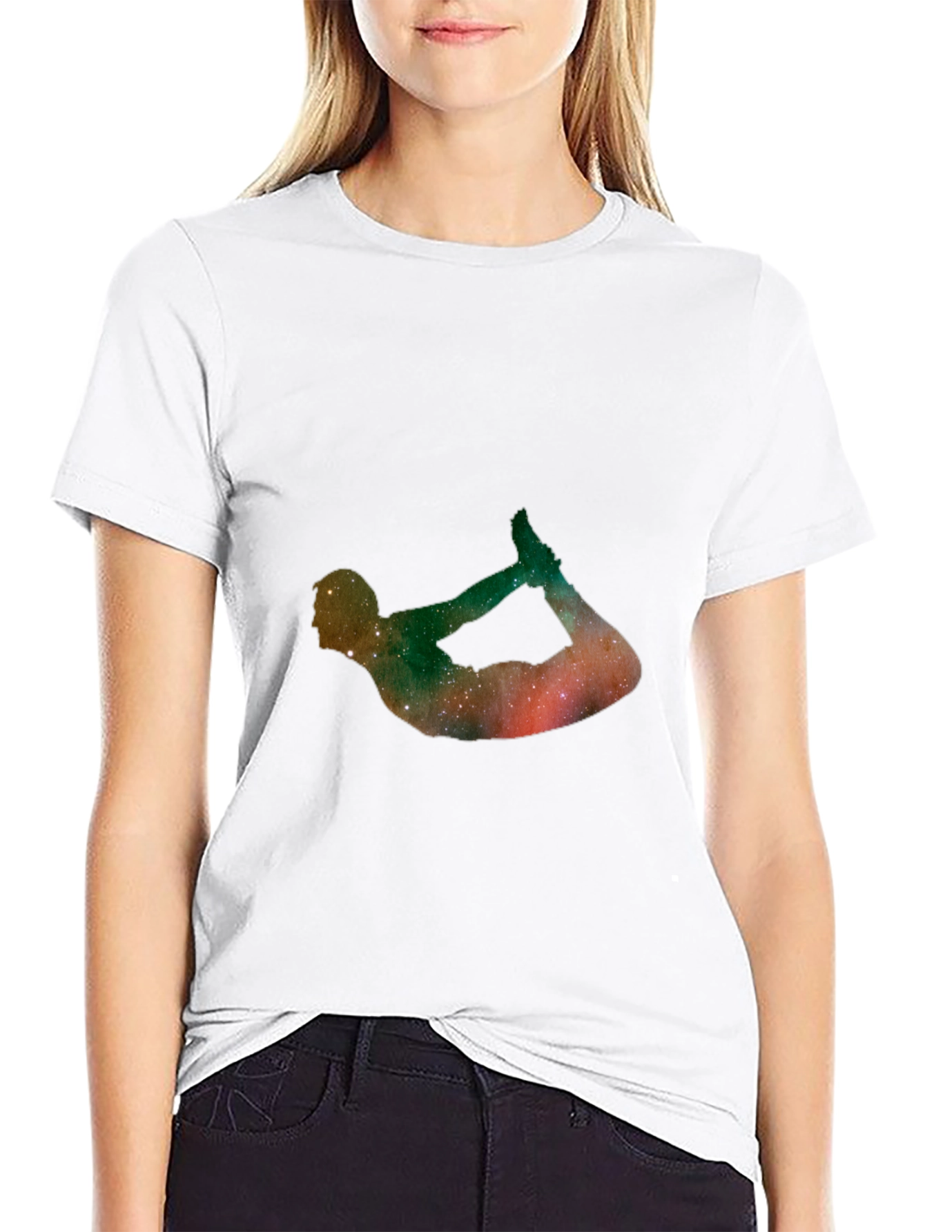 Galaxy Yoga Pose Black T-Shirt