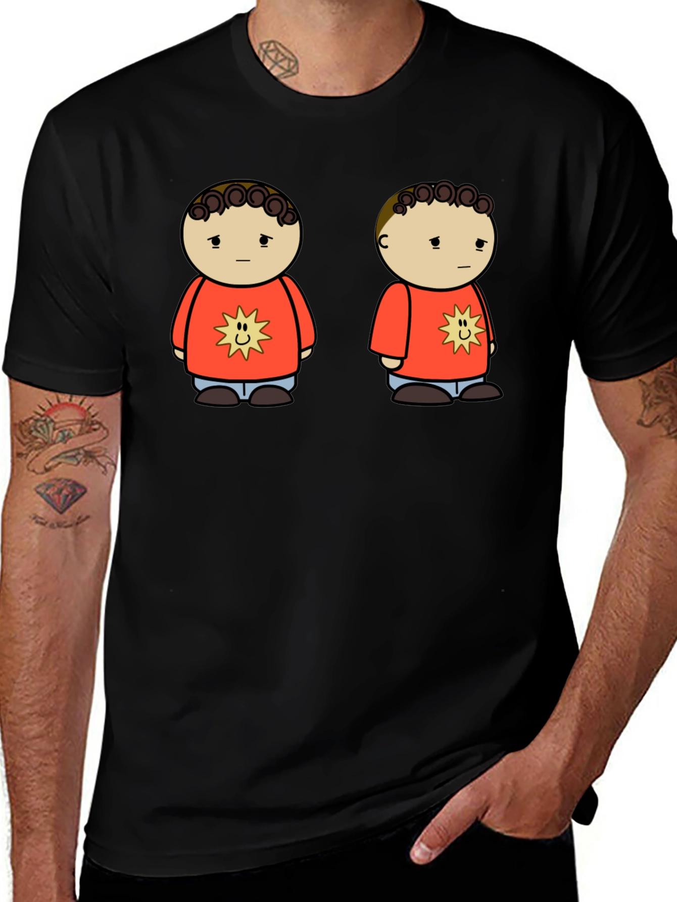 Cartoon Character Graphic Tee - Unisex Black T-Shirt