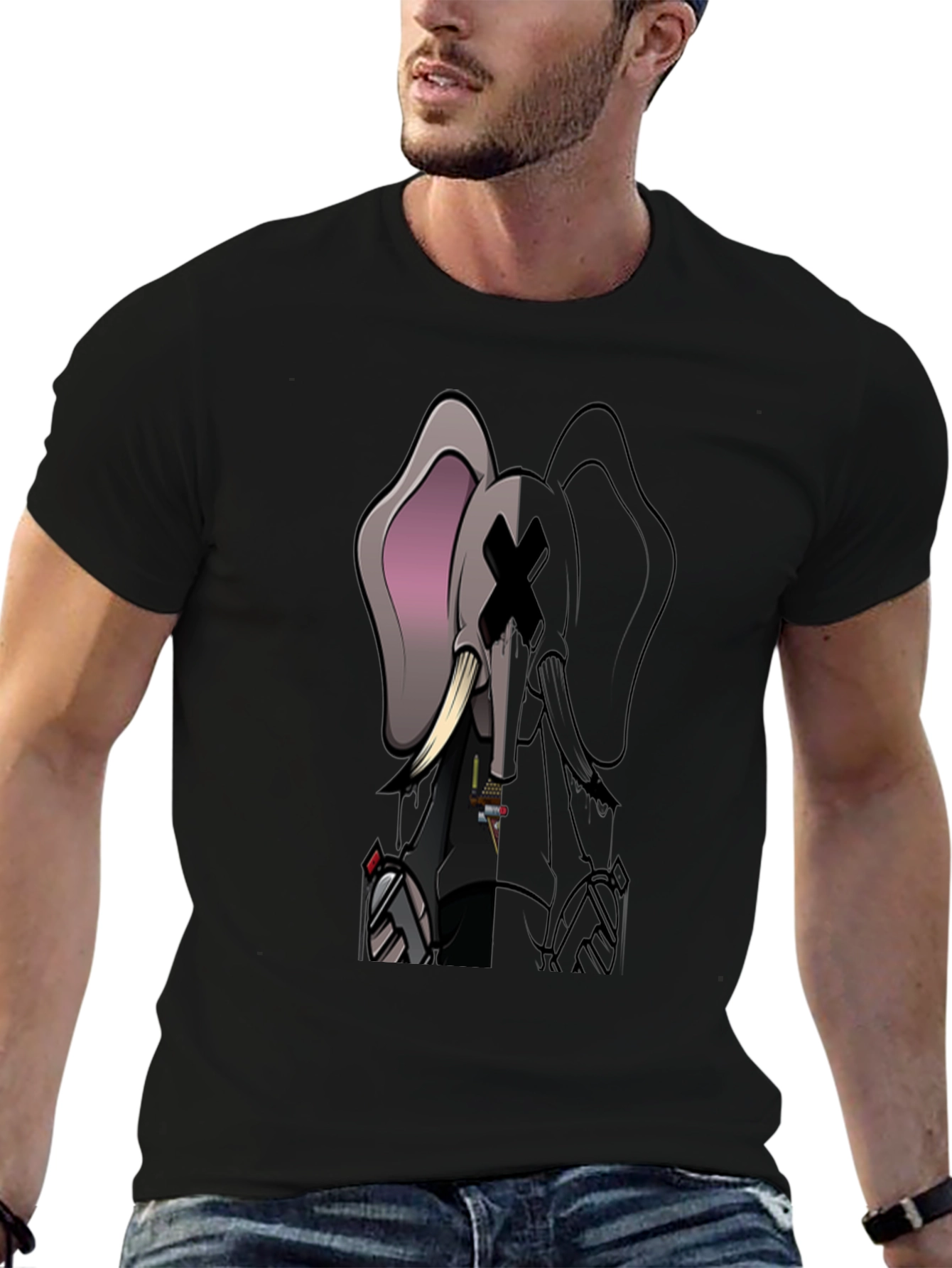 Elephant Graphic Print T-Shirt - Black