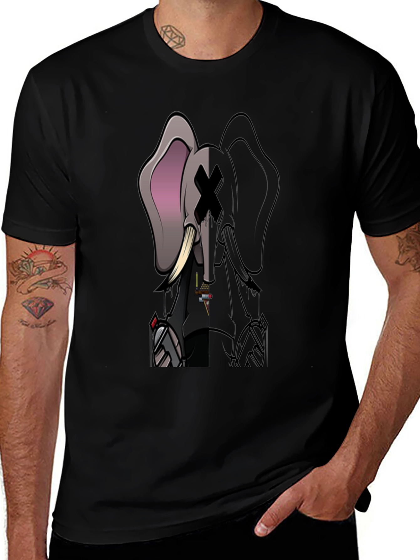 Elephant Graphic Print T-Shirt - Black
