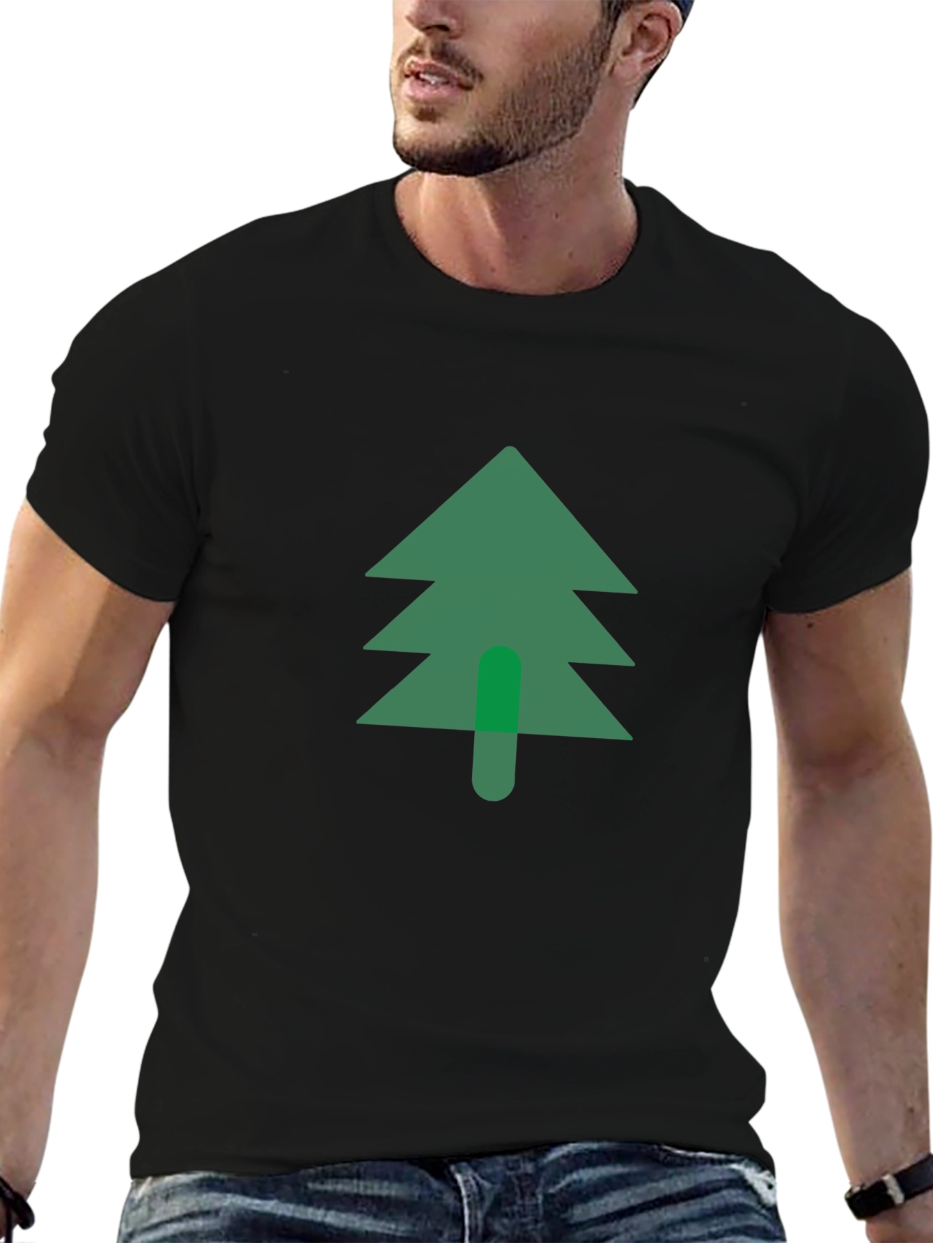 Green Tree Graphic Black T-Shirt