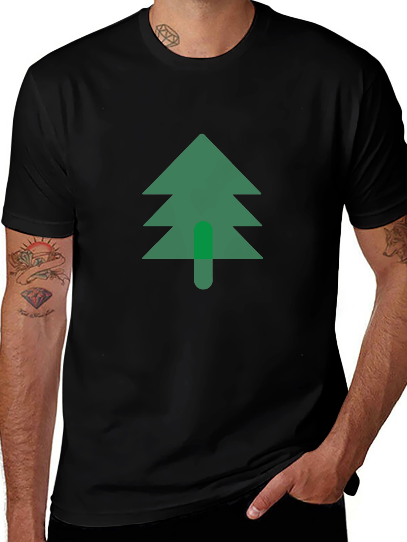 Green Tree Graphic Black T-Shirt