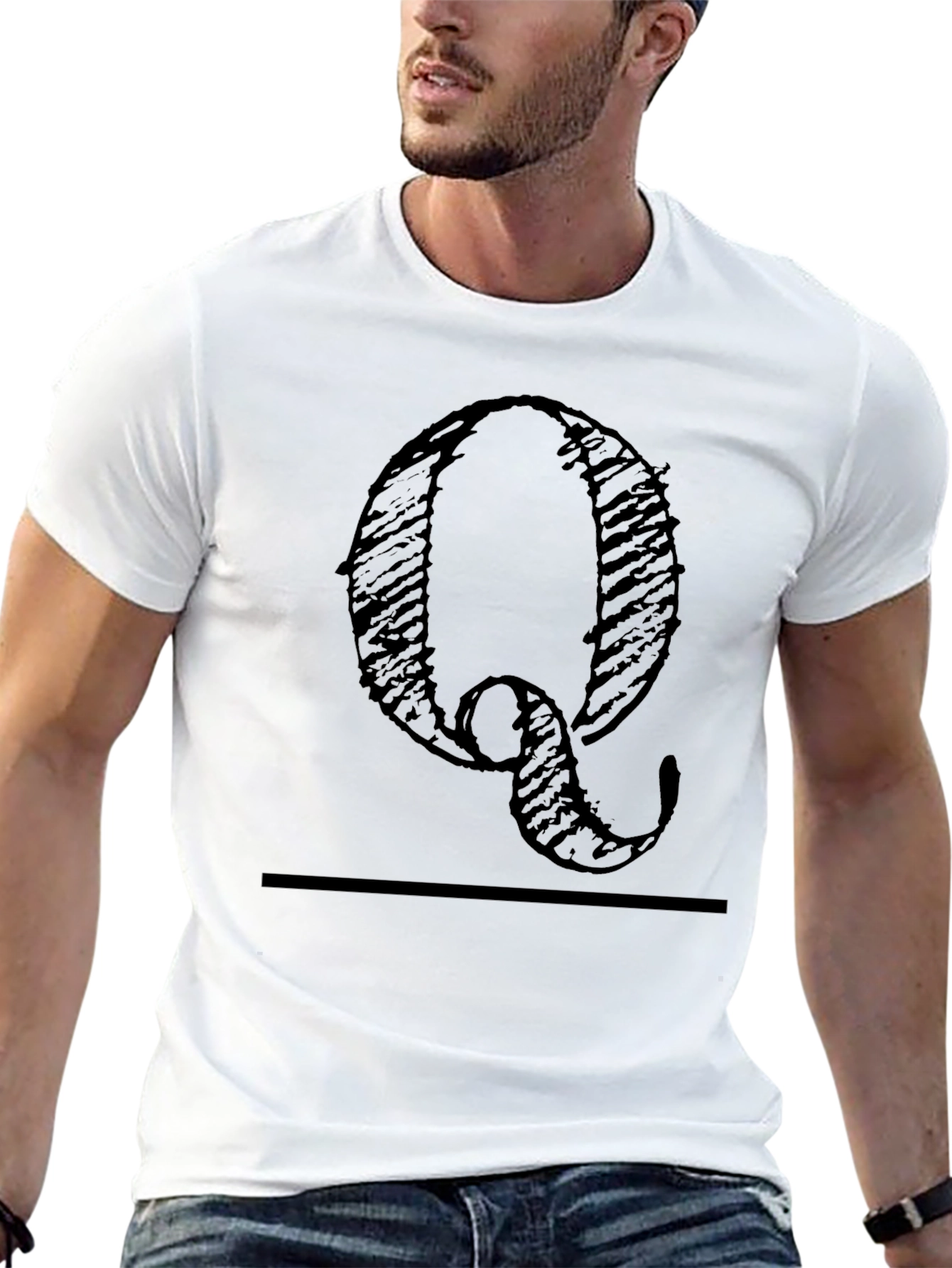 Black T-Shirt with Distressed Letter Q Design