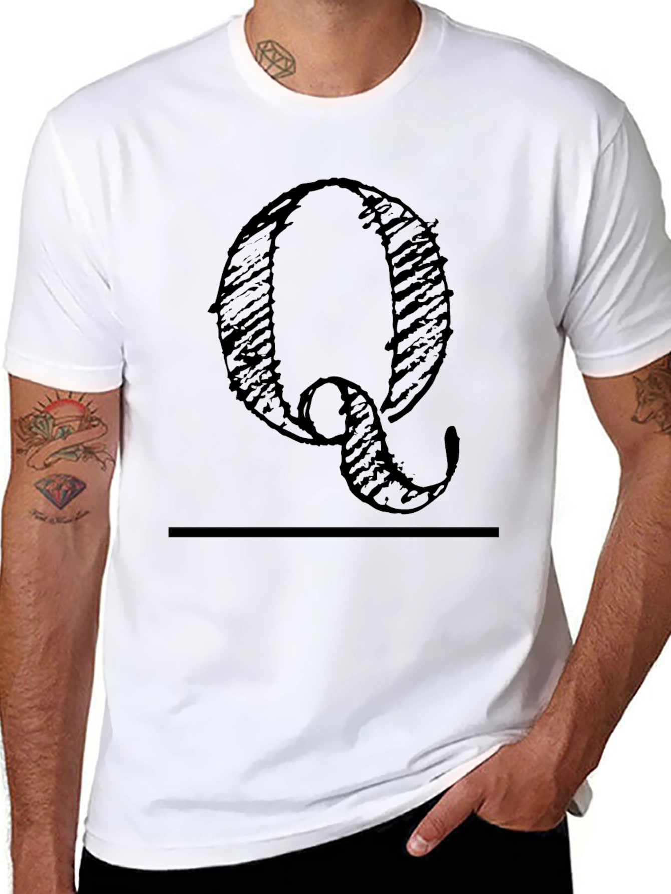 Black T-Shirt with Distressed Letter Q Design