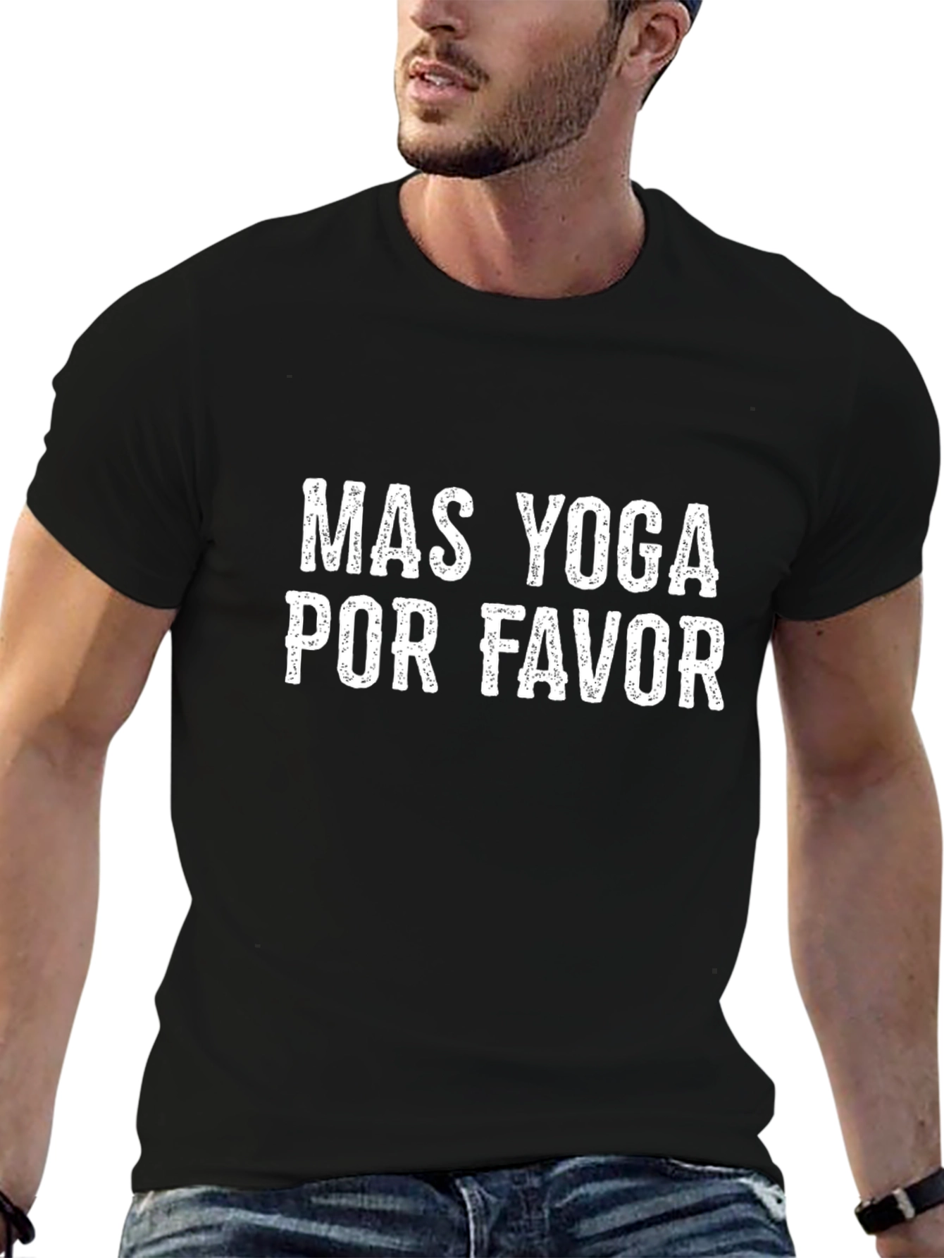 Mas Yoga Por Favor Black Graphic T-Shirt