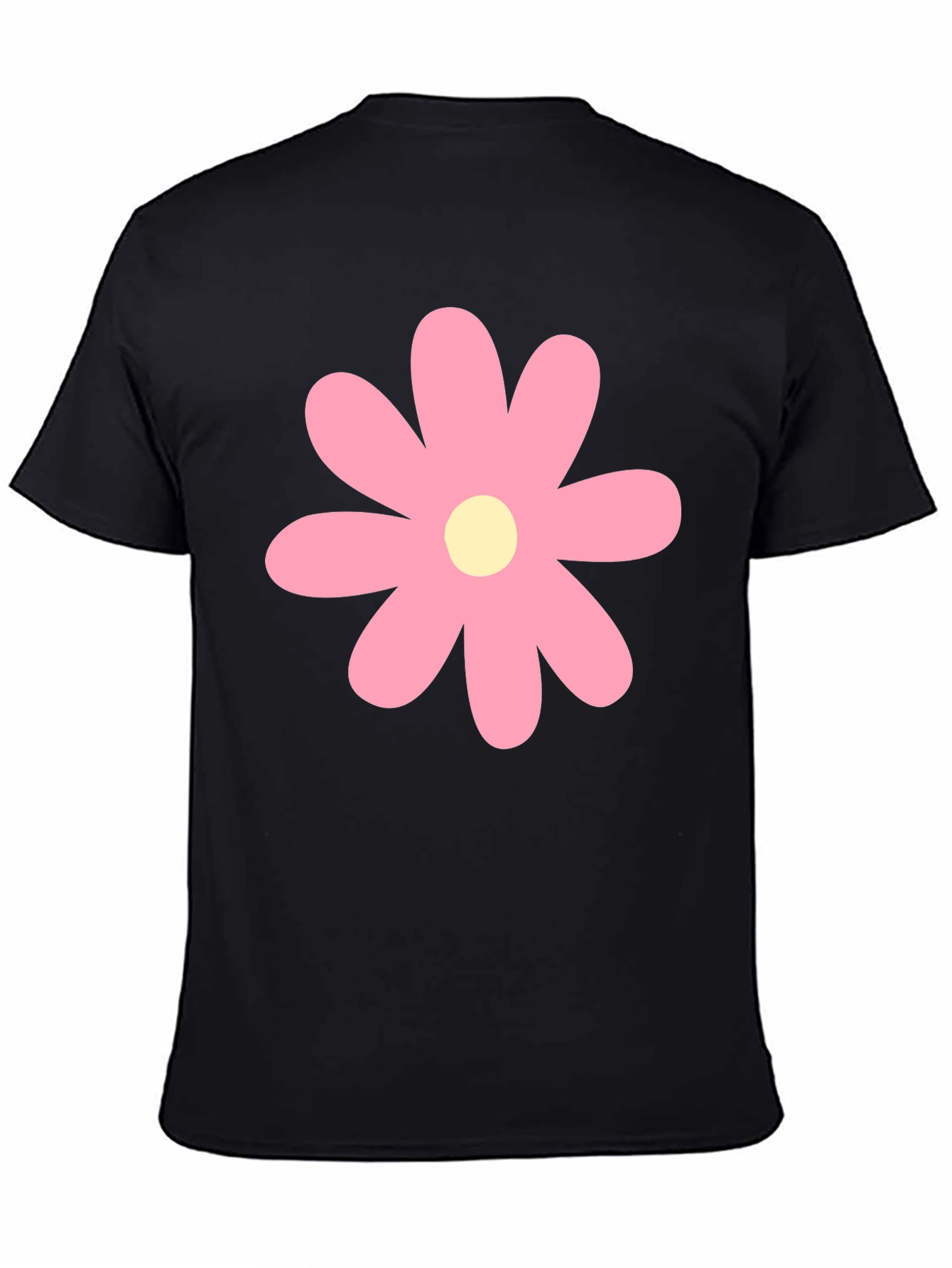 Pink Flower Graphic Print Black T-Shirt