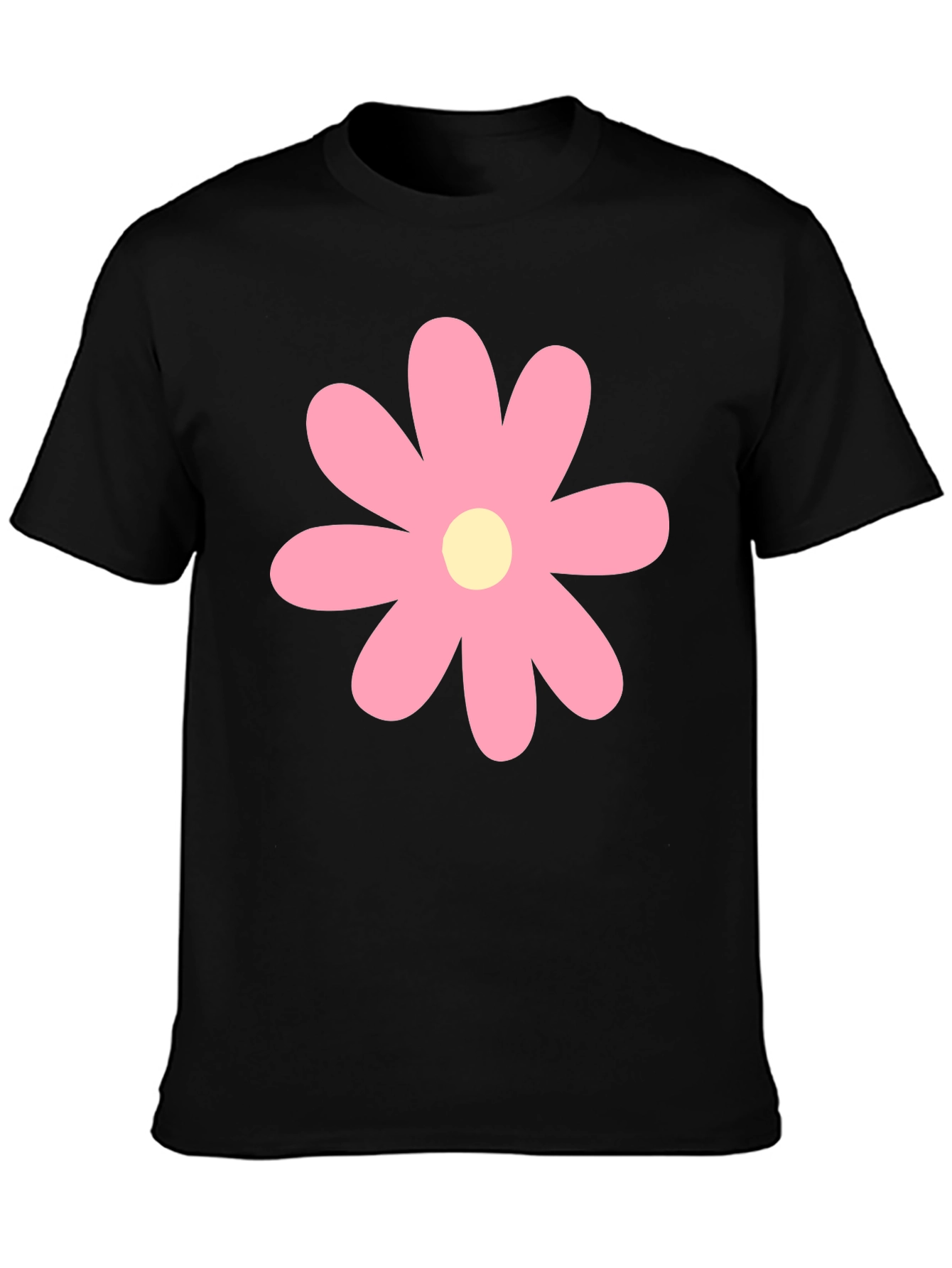 Pink Flower Graphic Print Black T-Shirt