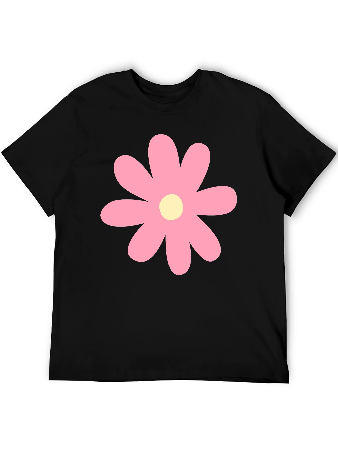 Pink Flower Graphic Print Black T-Shirt
