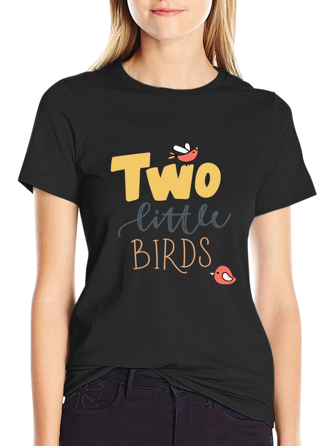 Two Little Birds Graphic Tee - Stylish Black T-Shirt