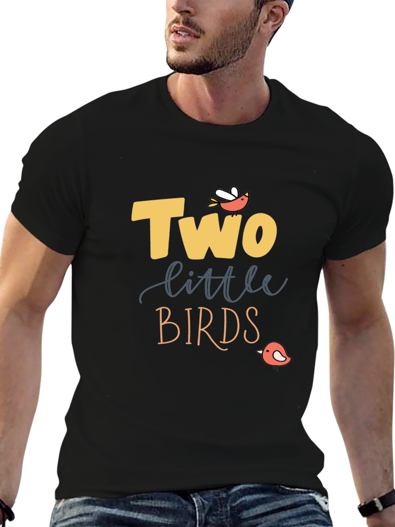 Two Little Birds Graphic Tee - Stylish Black T-Shirt