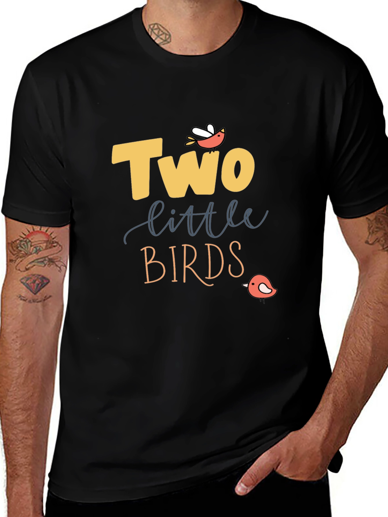 Two Little Birds Graphic Tee - Stylish Black T-Shirt