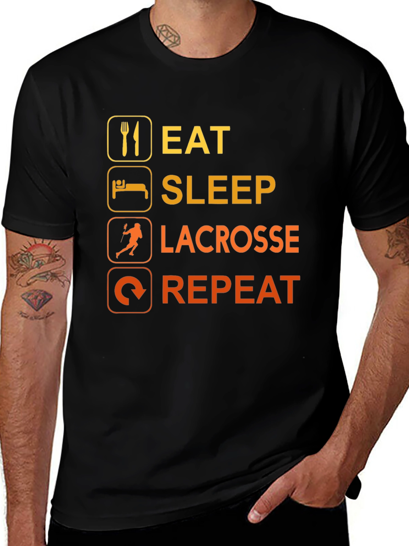Eat Sleep Lacrosse Repeat Black T-Shirt