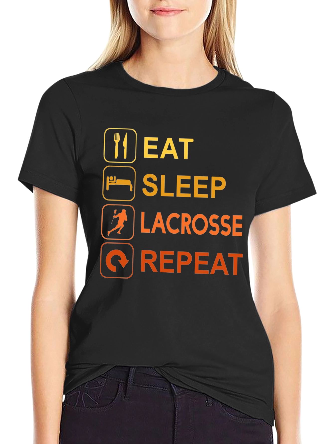 Eat Sleep Lacrosse Repeat Black T-Shirt