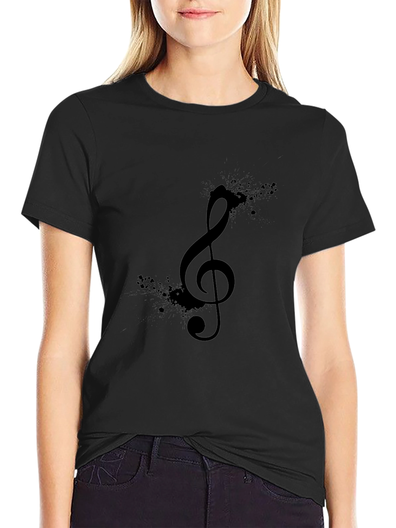 Music Note Graphic Print Black T-Shirt