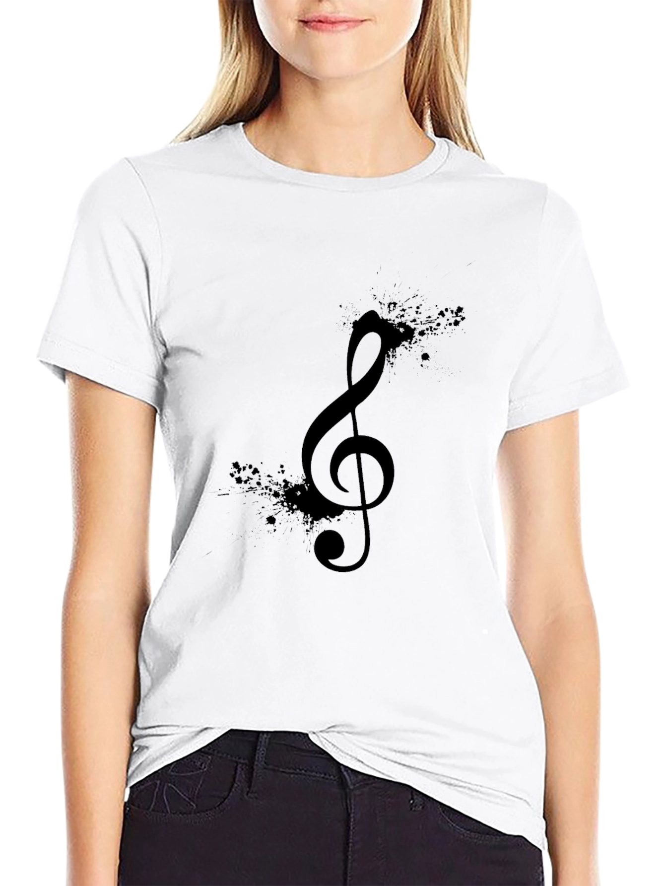 Music Note Graphic Print Black T-Shirt