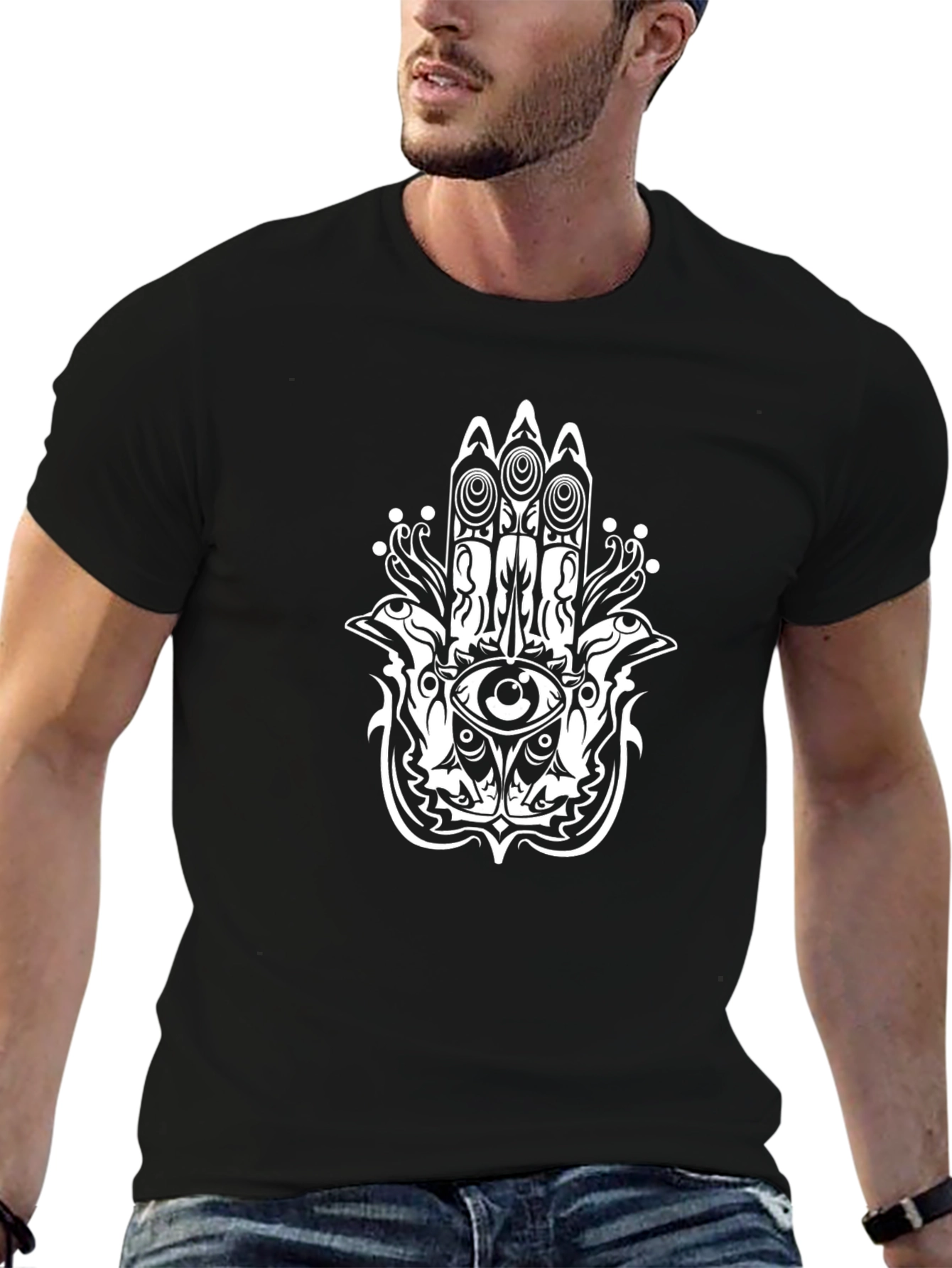 Hamsa Hand Eye Graphic T-Shirt - Black