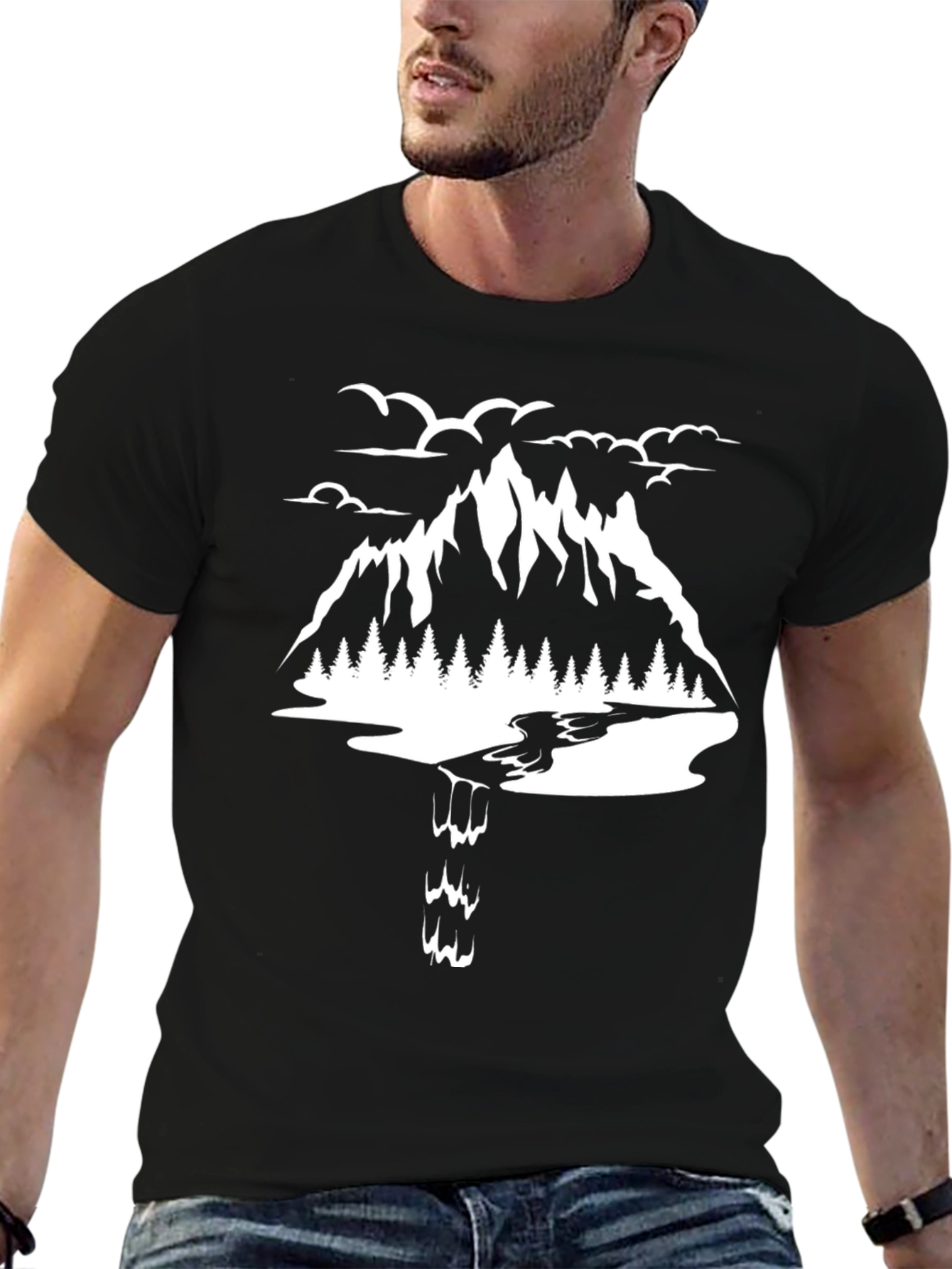 Mountain Scene Graphic Tee - Black