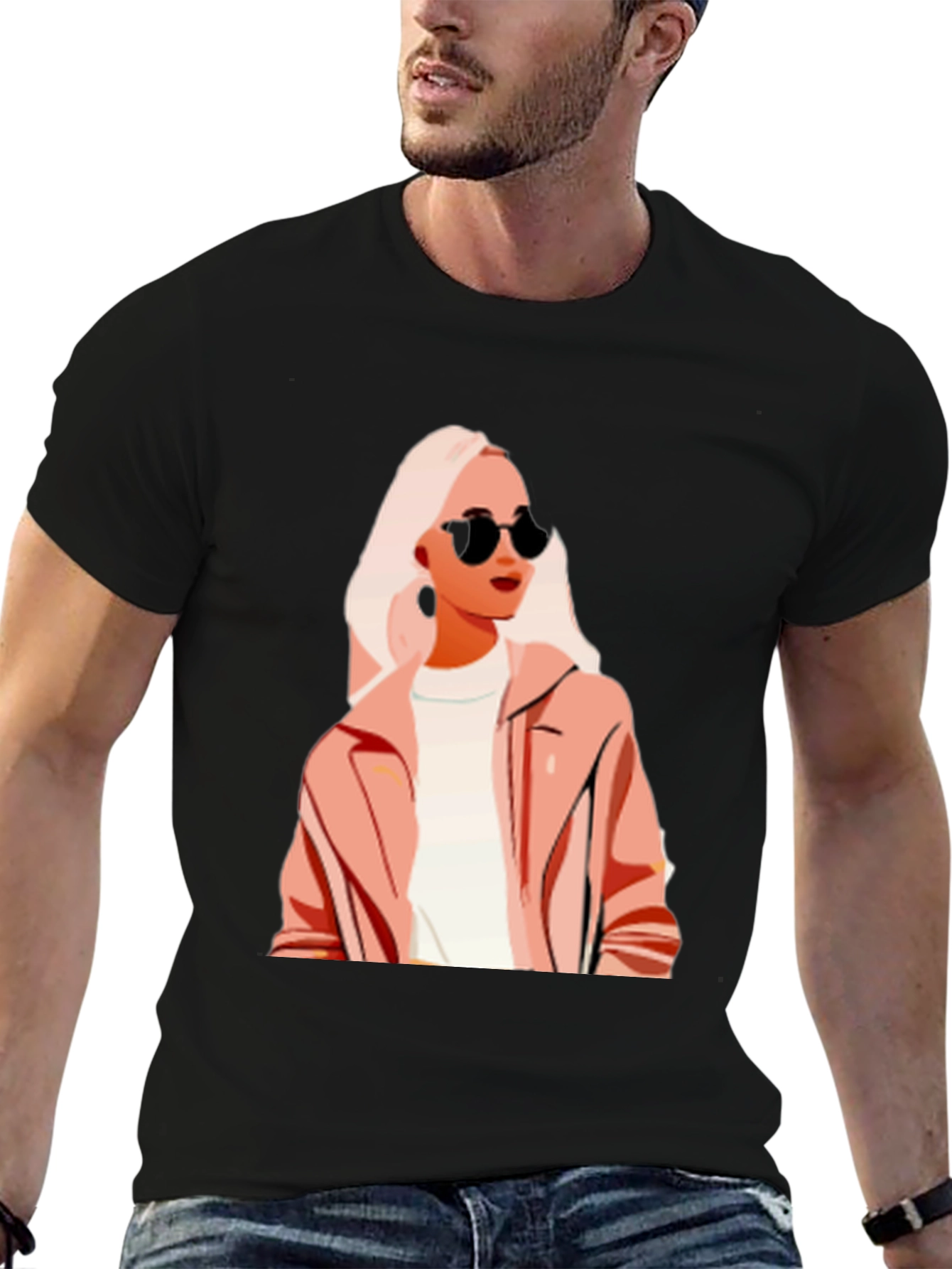 Stylish Woman Graphic Print Black T-Shirt
