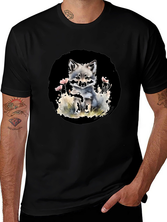 Watercolor Fox Graphic Black T-Shirt