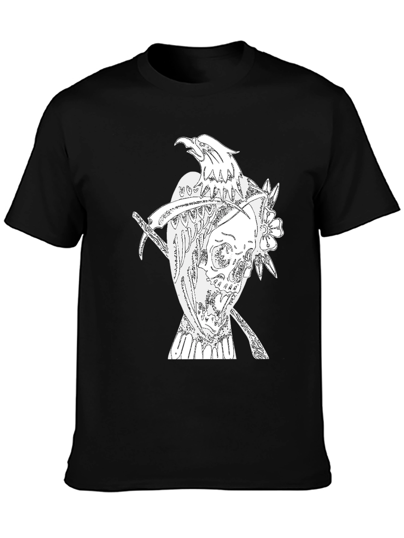 Black T-Shirt with Eagle Skull Graphic