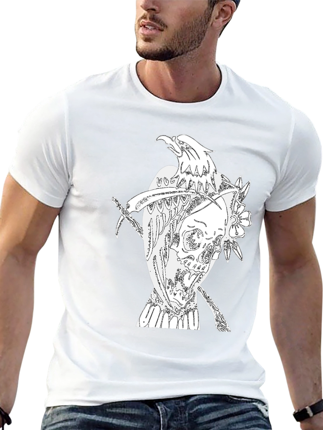 Black T-Shirt with Eagle Skull Graphic