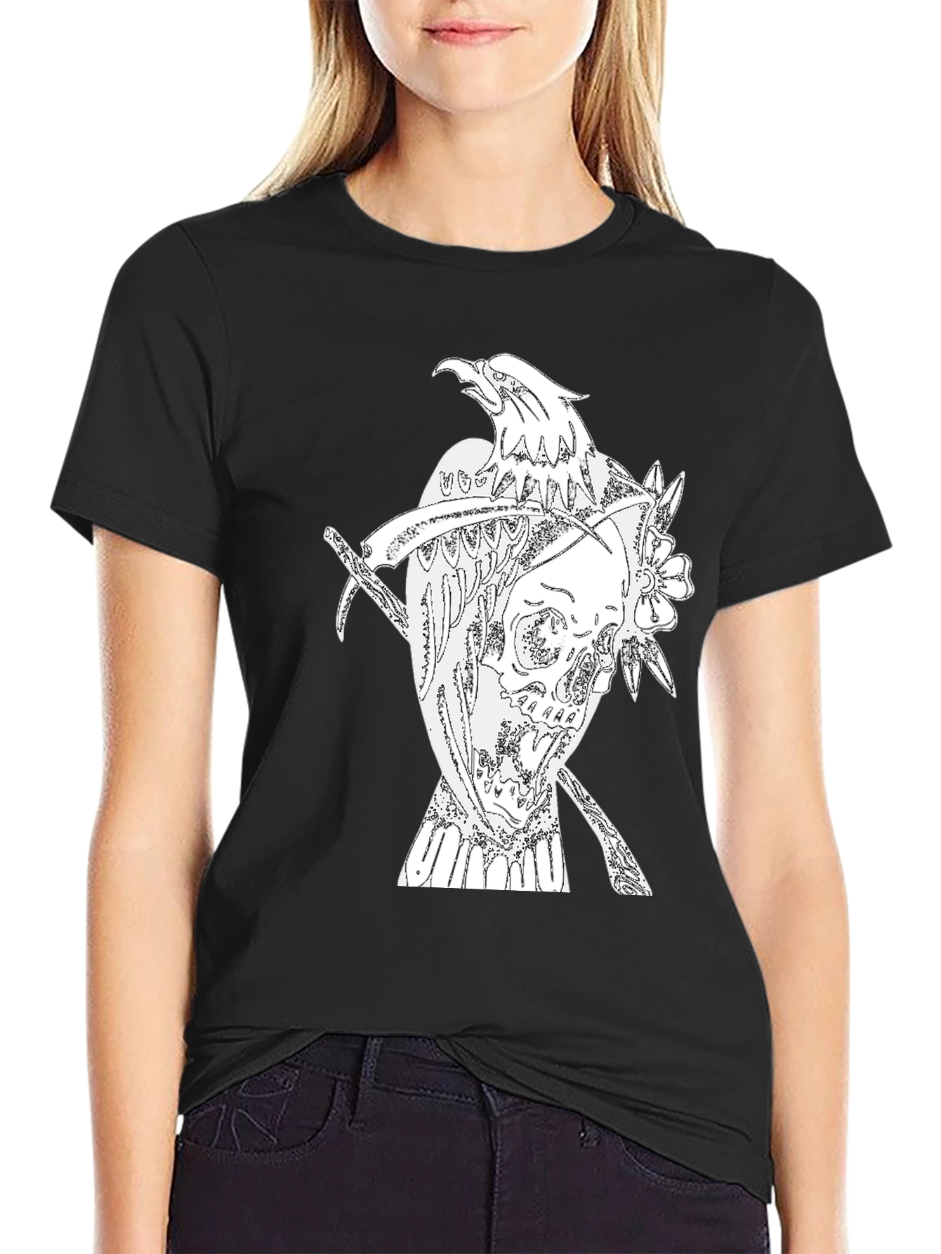 Black T-Shirt with Eagle Skull Graphic