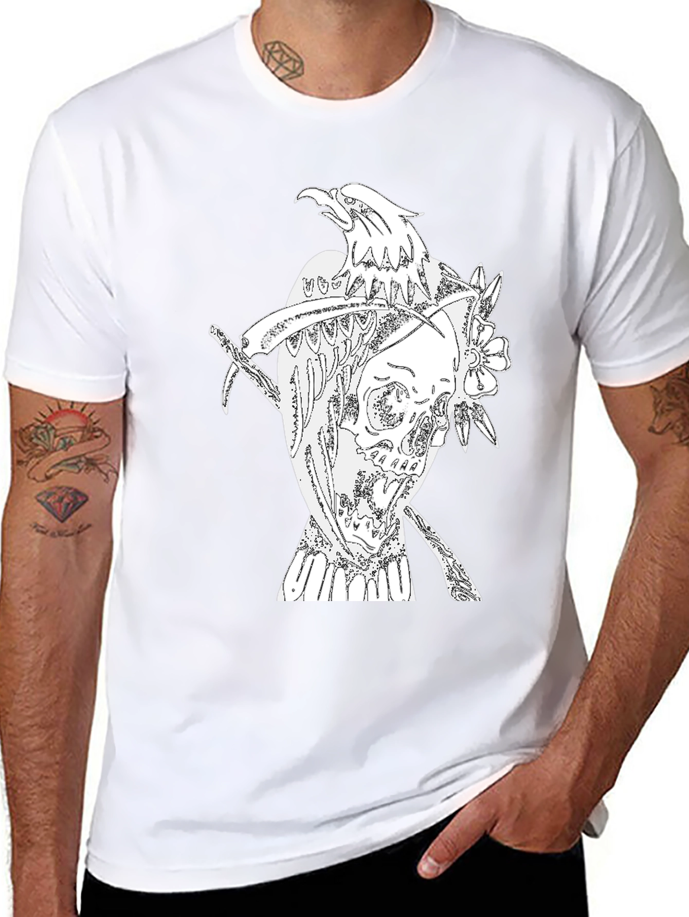 Black T-Shirt with Eagle Skull Graphic