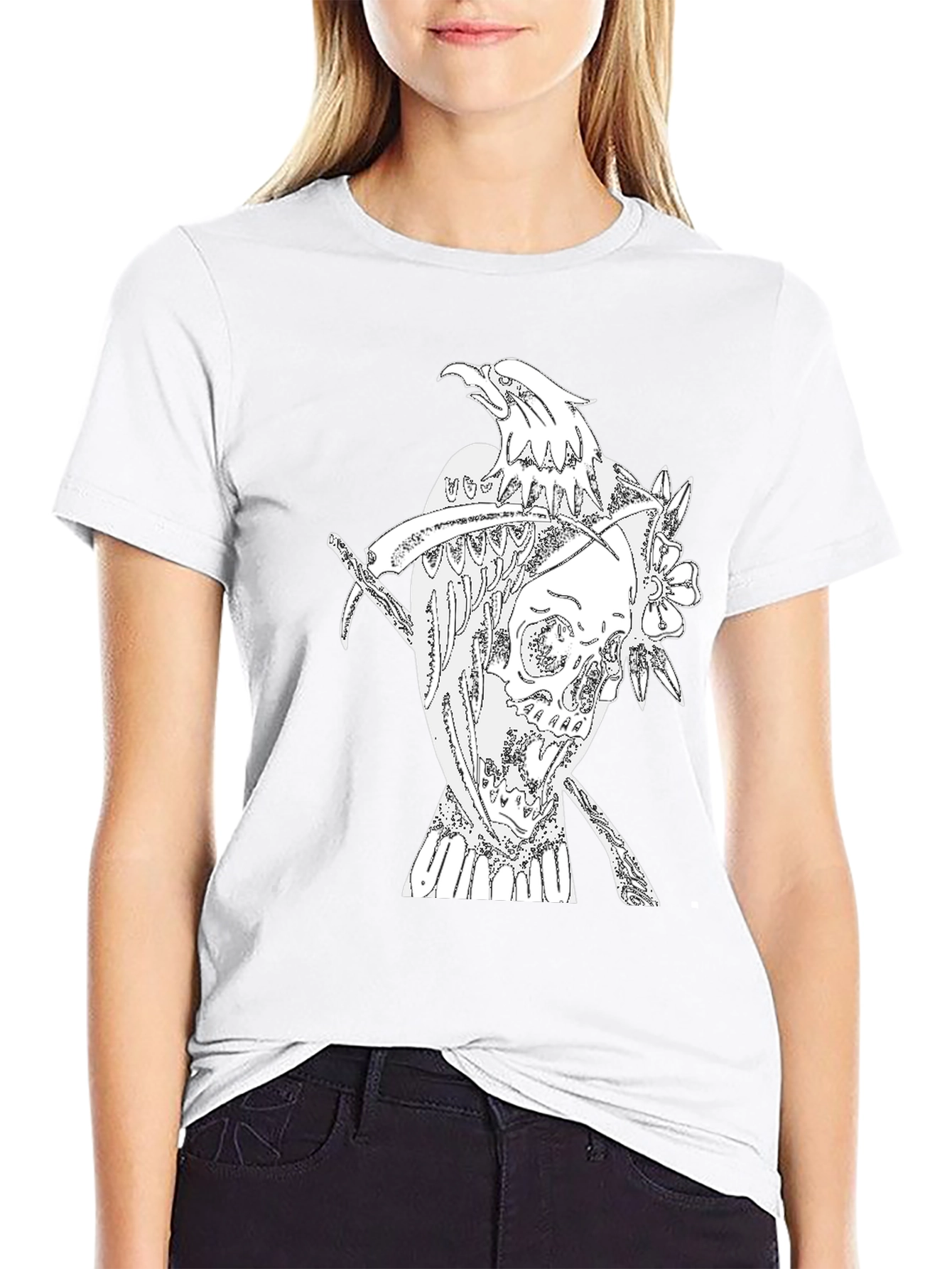 Black T-Shirt with Eagle Skull Graphic
