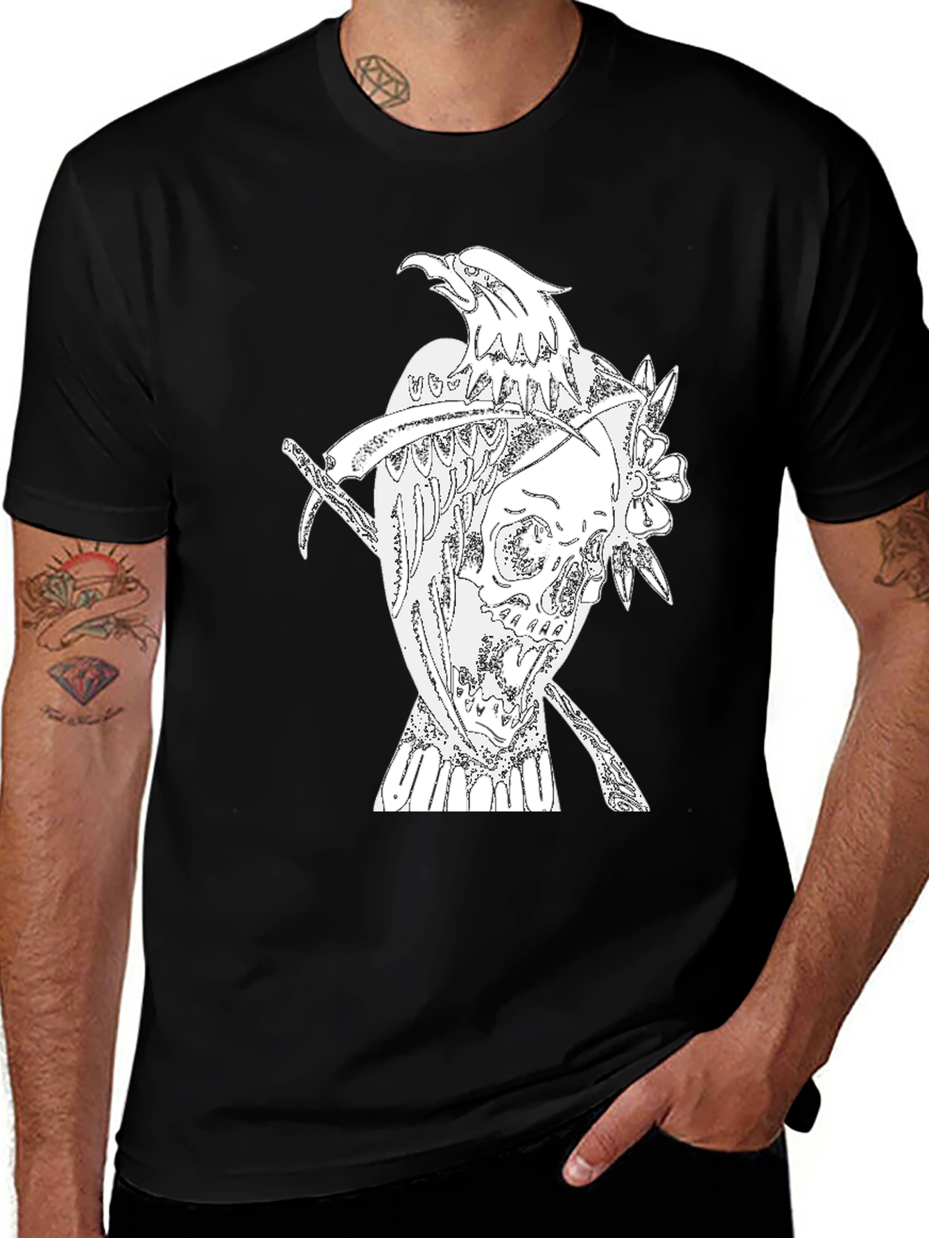 Black T-Shirt with Eagle Skull Graphic