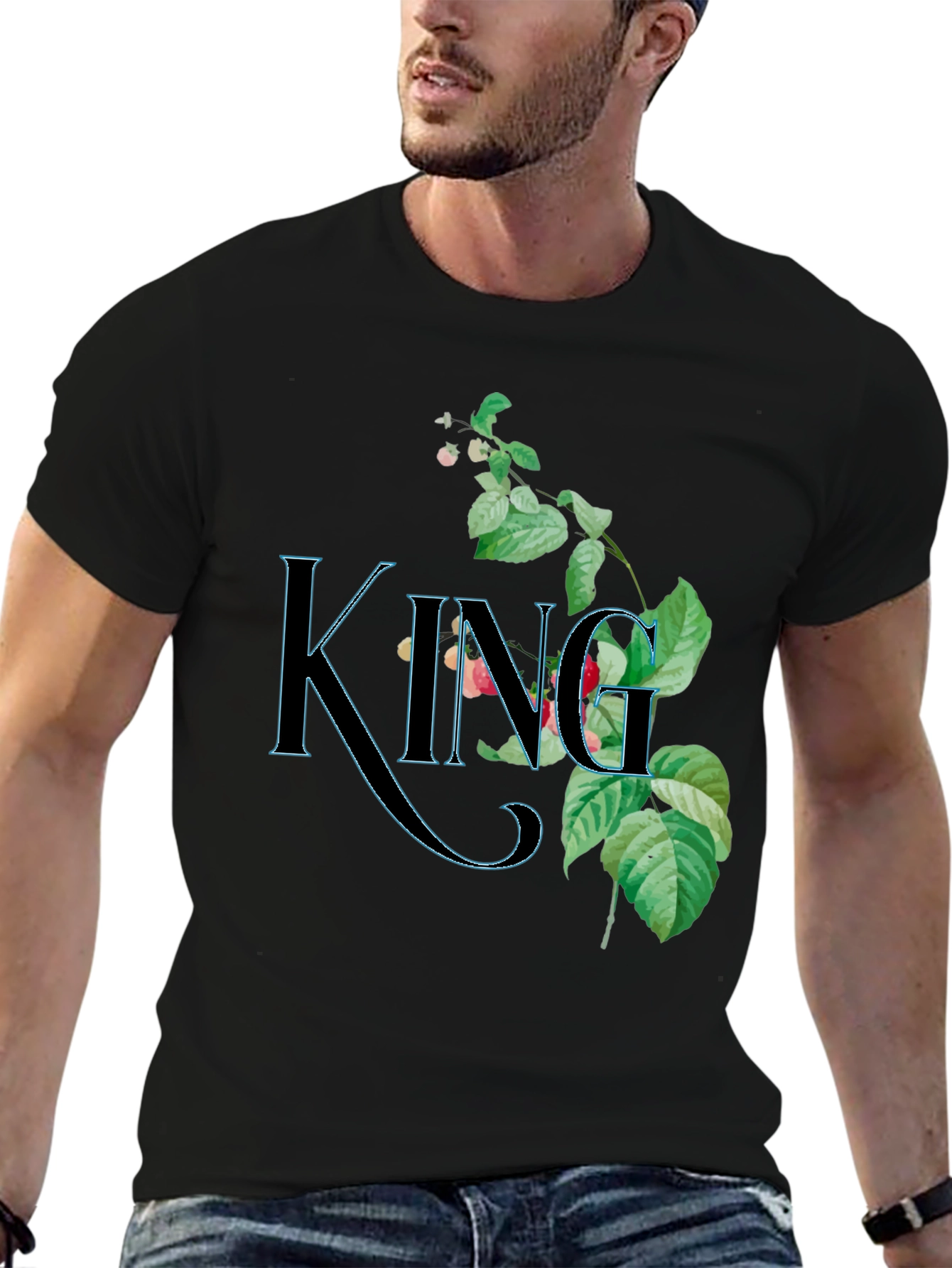 Floral King Graphic Black T-Shirt