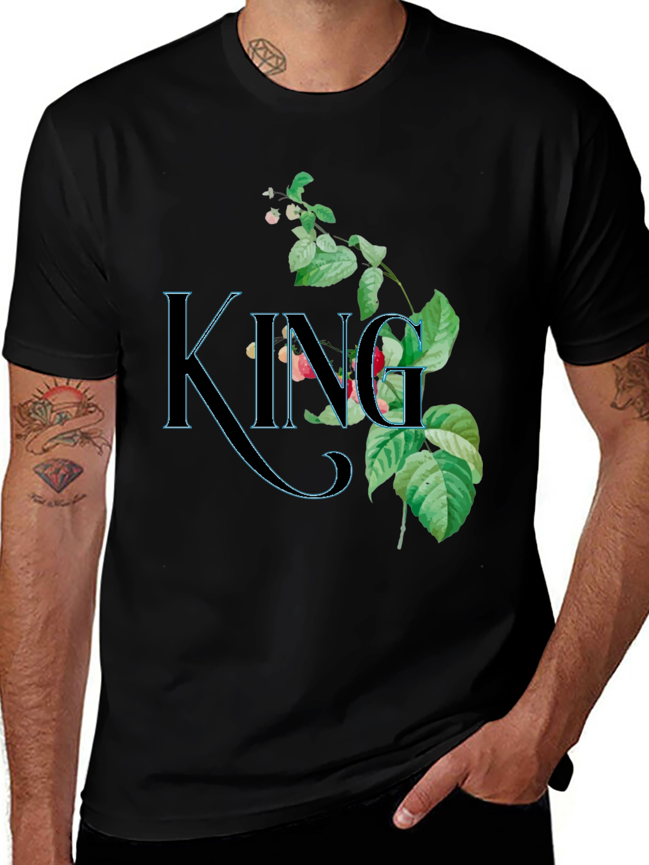 Floral King Graphic Black T-Shirt