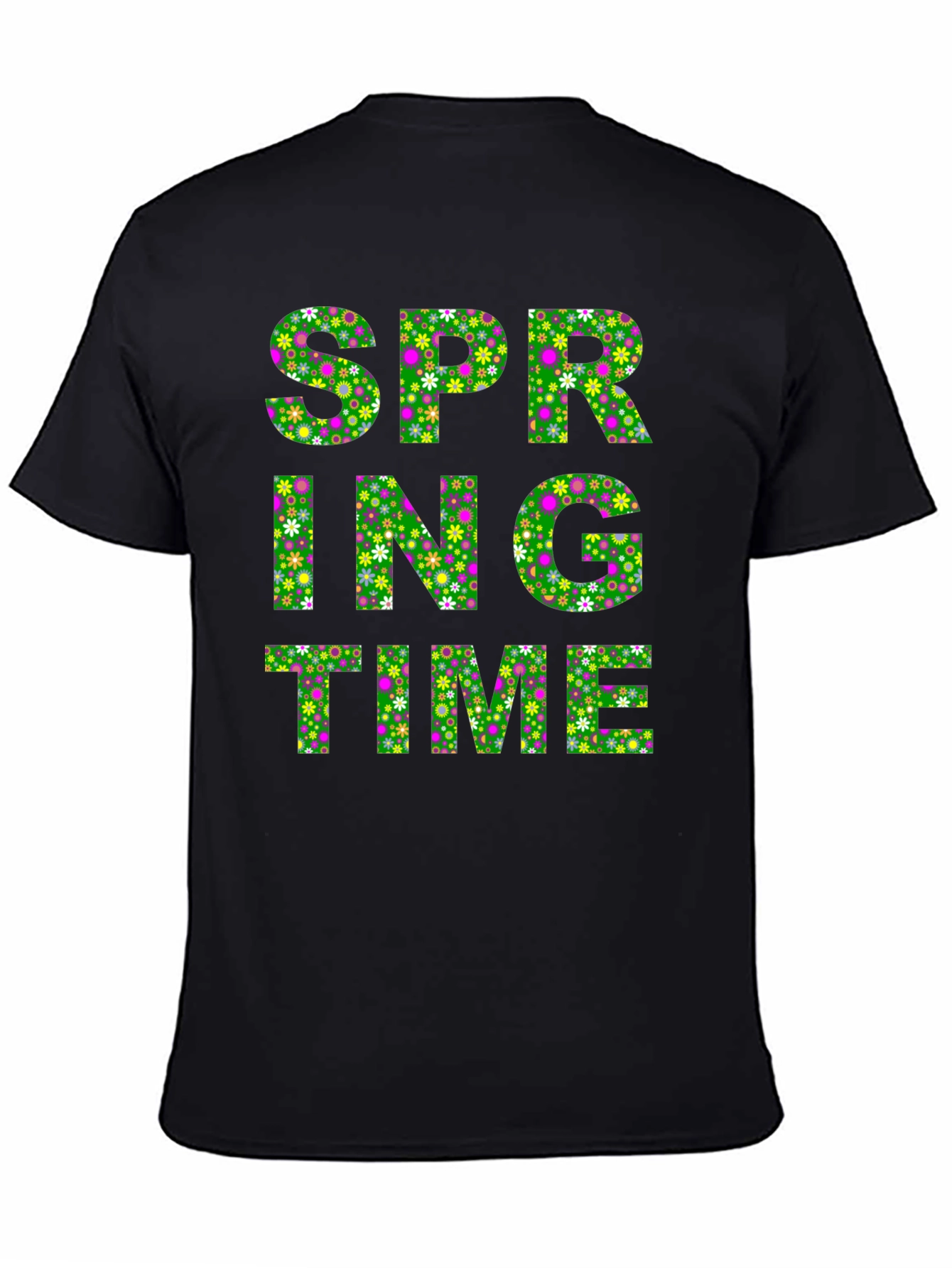 Spring Time Floral Print Mens Black T-Shirt