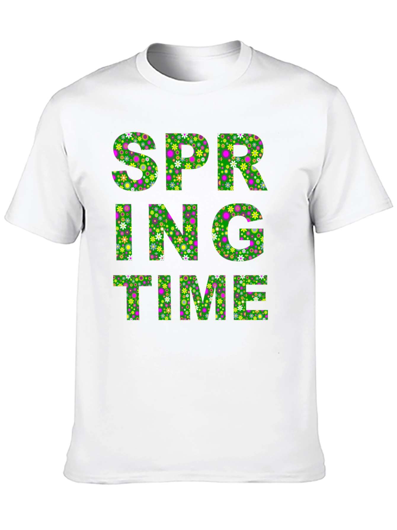 Spring Time Floral Print Mens Black T-Shirt