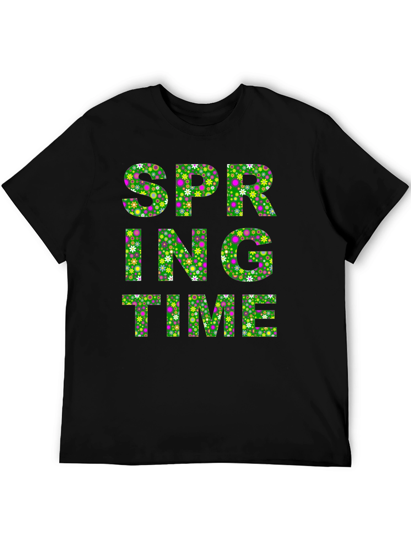 Spring Time Floral Print Mens Black T-Shirt