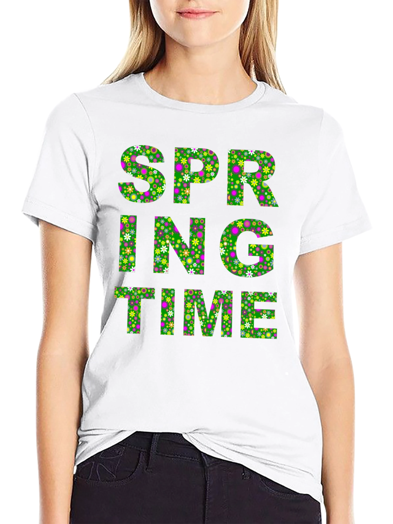 Spring Time Floral Print Mens Black T-Shirt