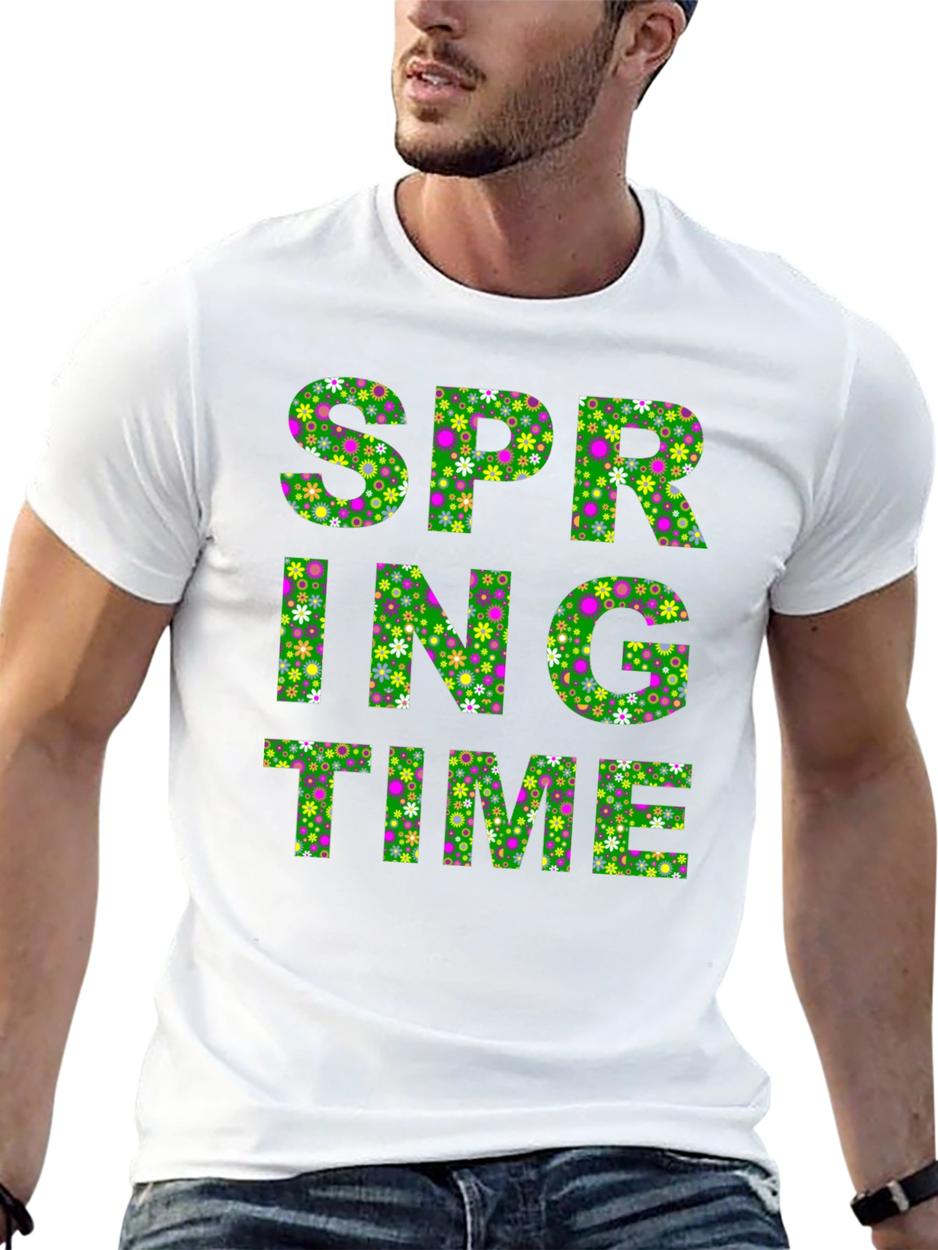 Spring Time Floral Print Mens Black T-Shirt