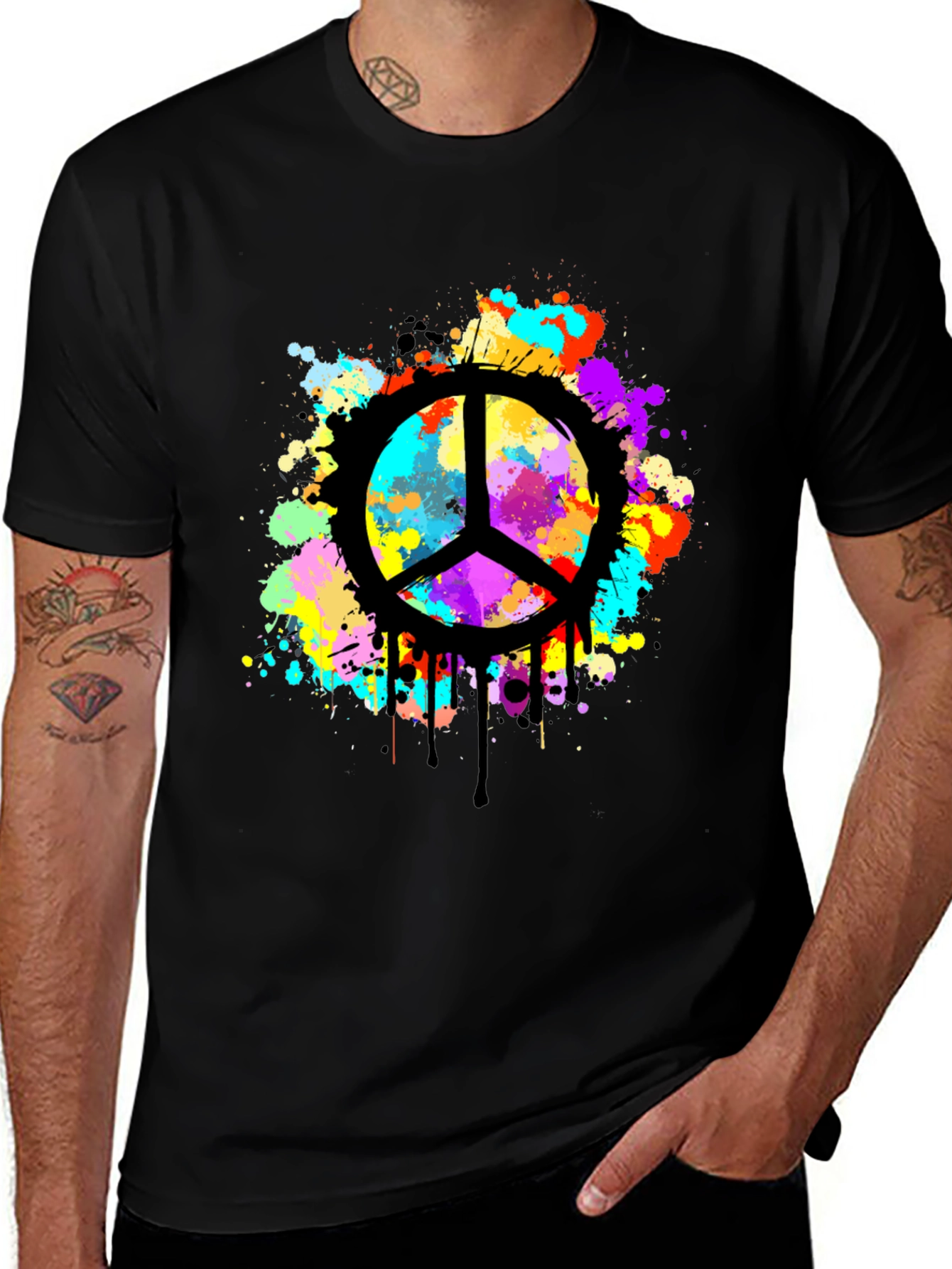 Peace Sign Splatter Graphic Black T-Shirt
