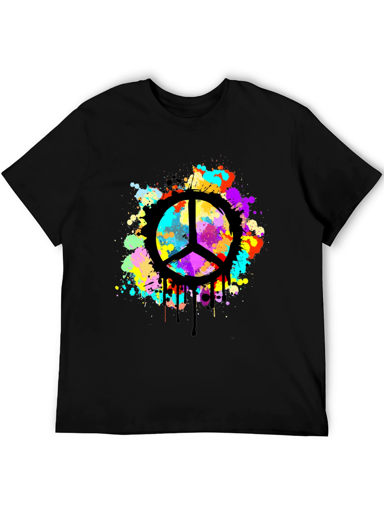 Peace Sign Splatter Graphic Black T-Shirt