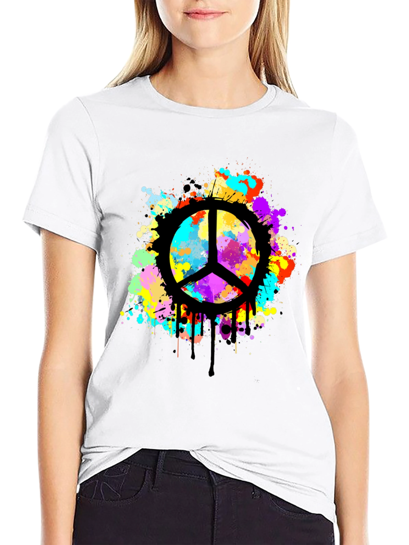 Peace Sign Splatter Graphic Black T-Shirt