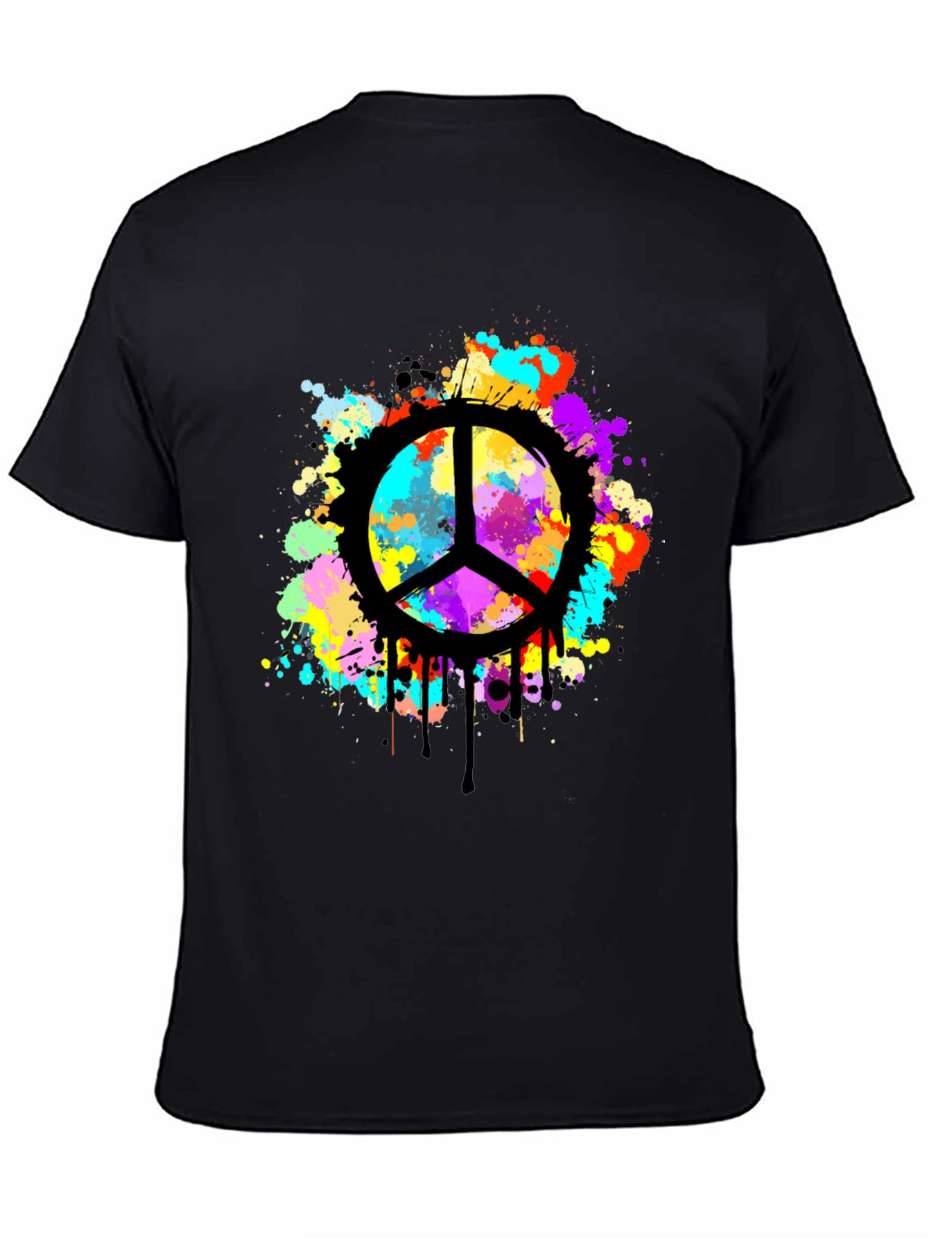 Peace Sign Splatter Graphic Black T-Shirt