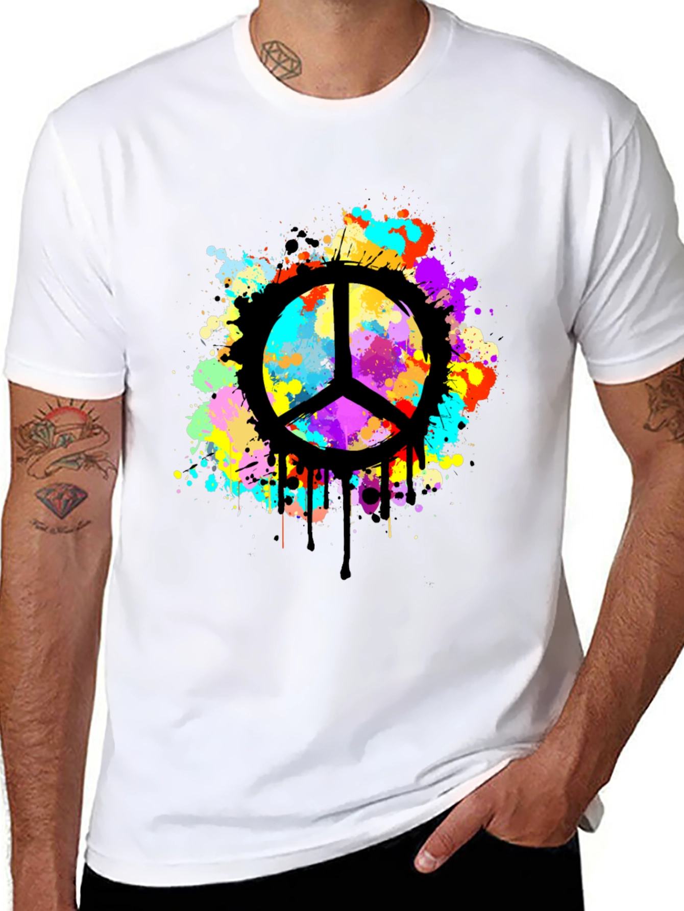 Peace Sign Splatter Graphic Black T-Shirt