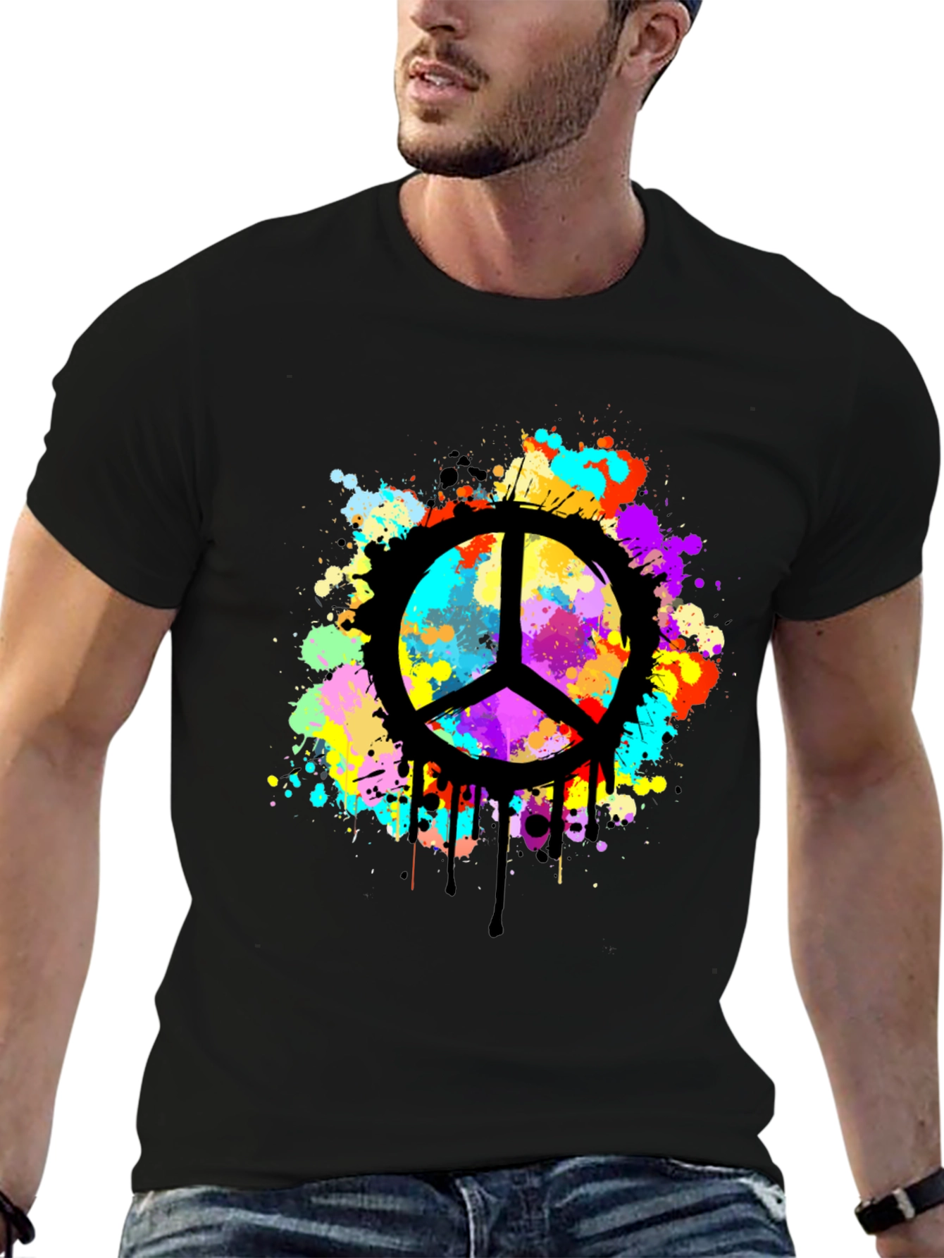 Peace Sign Splatter Graphic Black T-Shirt