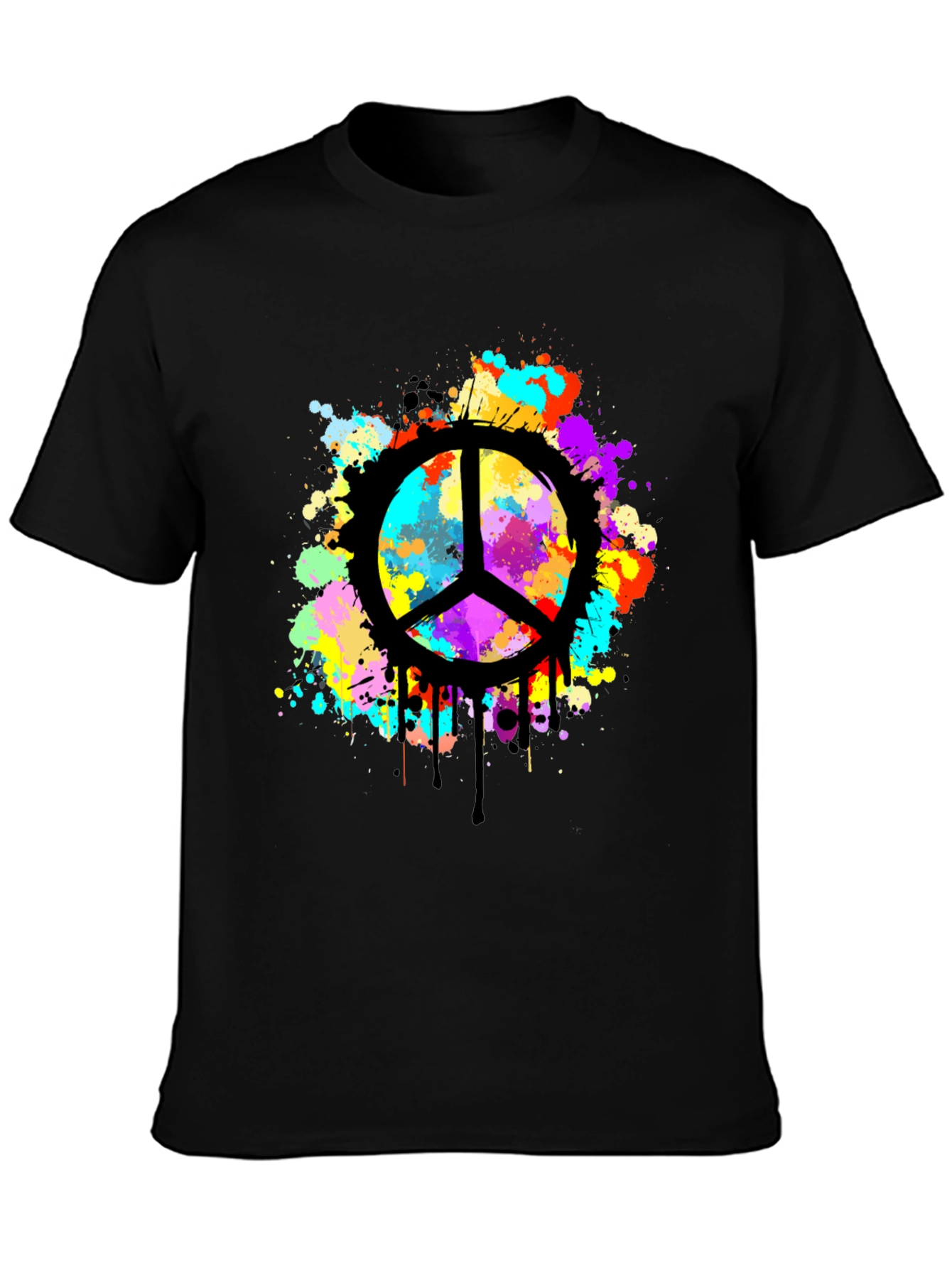 Peace Sign Splatter Graphic Black T-Shirt
