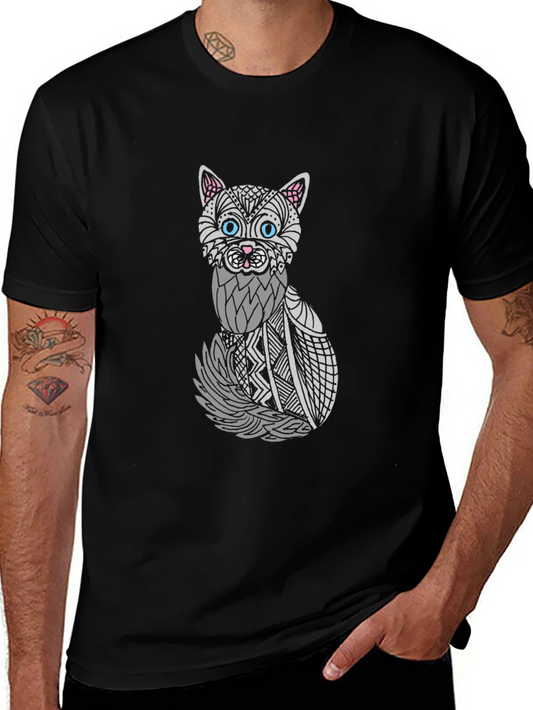 Abstract Cat Graphic T-Shirt - Unisex Black Tee