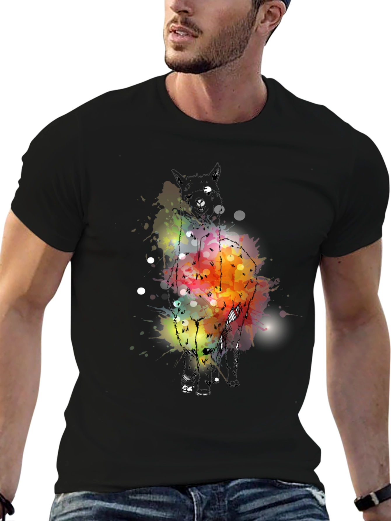 Abstract Alpaca Graphic Tee - Mens Black T-Shirt