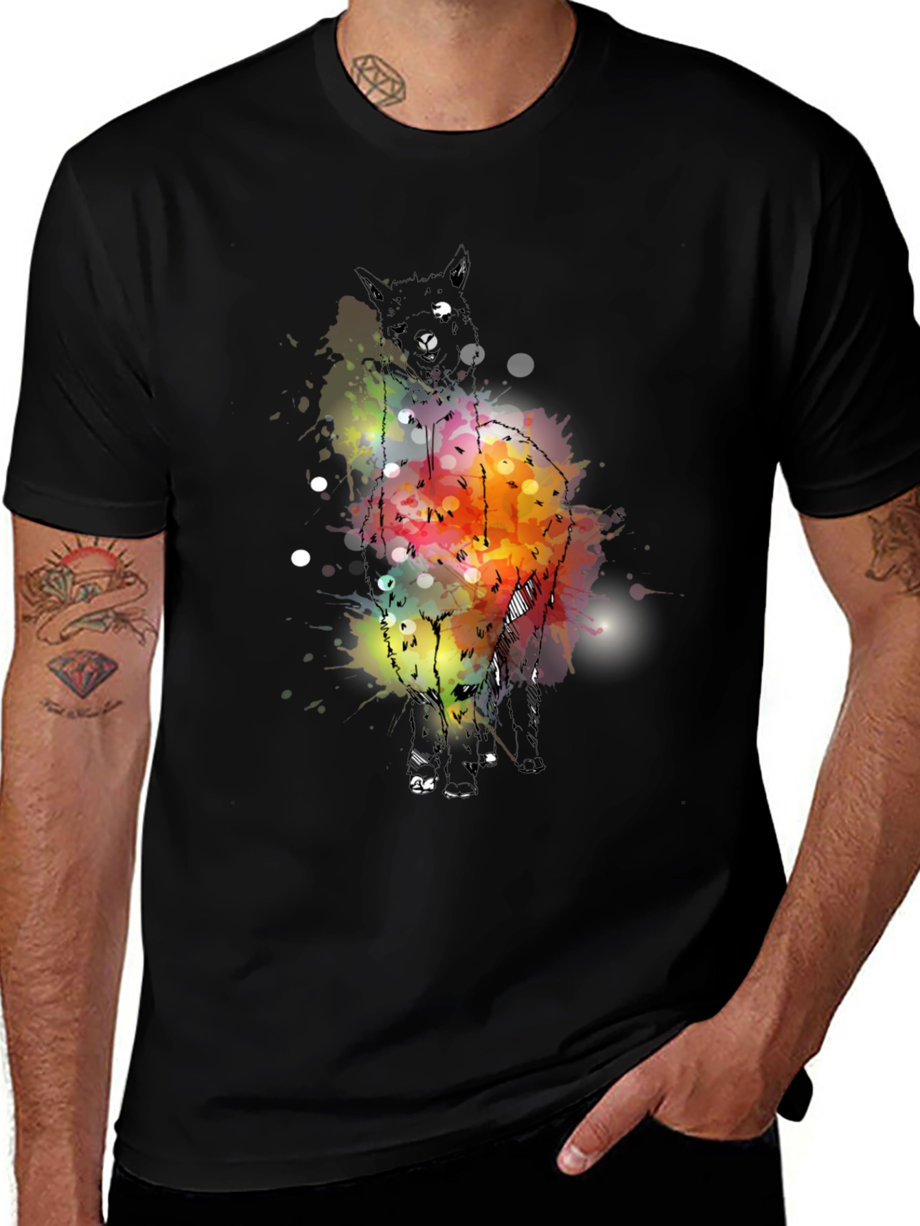 Abstract Alpaca Graphic Tee - Mens Black T-Shirt