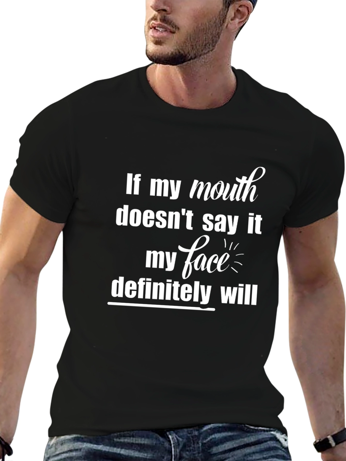 Funny Statement Graphic Tee - Black Crewneck